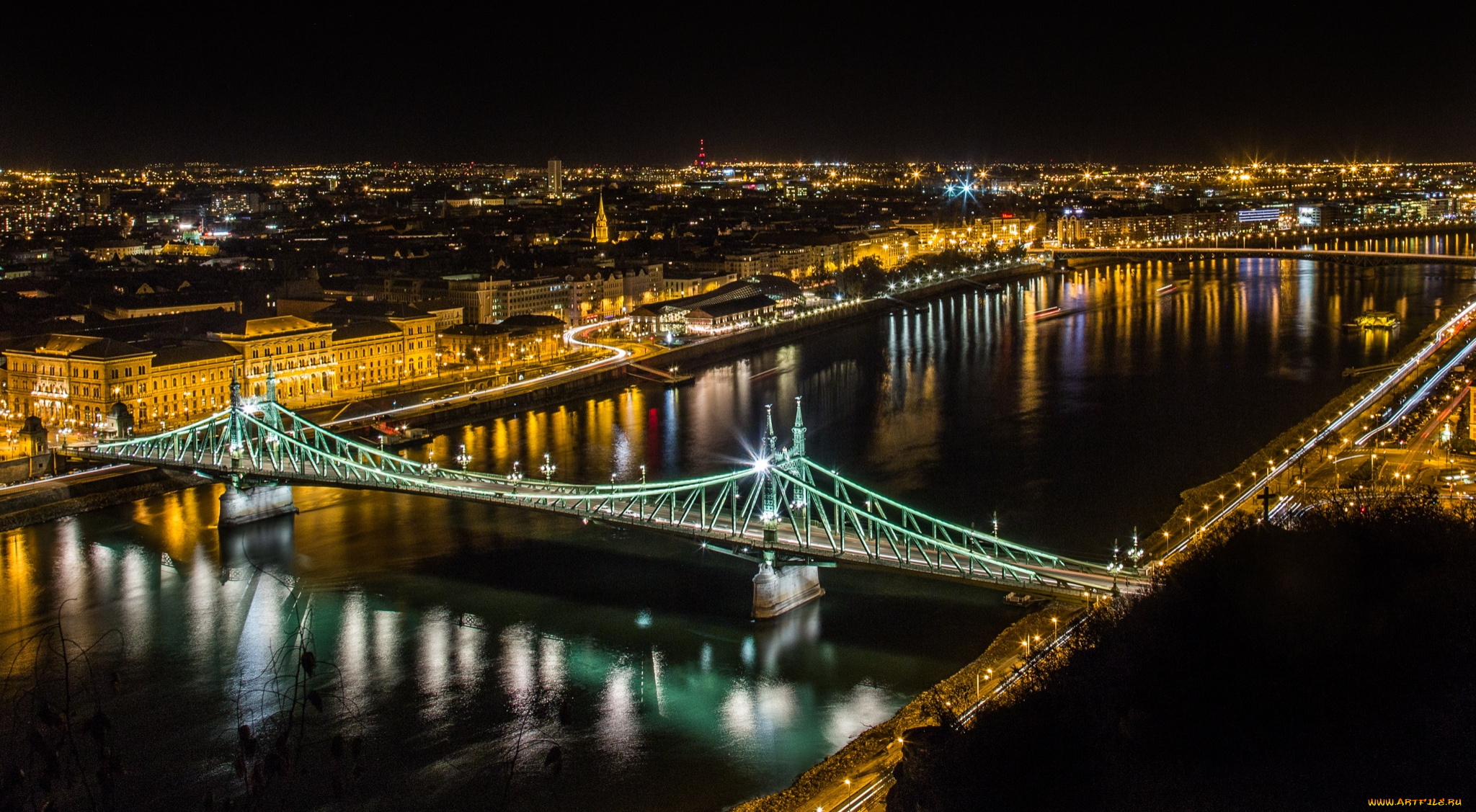 budapest, , liberty, bridge, города, будапешт, , венгрия, огни, река, мост, ночь
