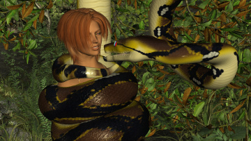 Картинка 3д+графика фантазия+ fantasy девушка фон взгляд змея