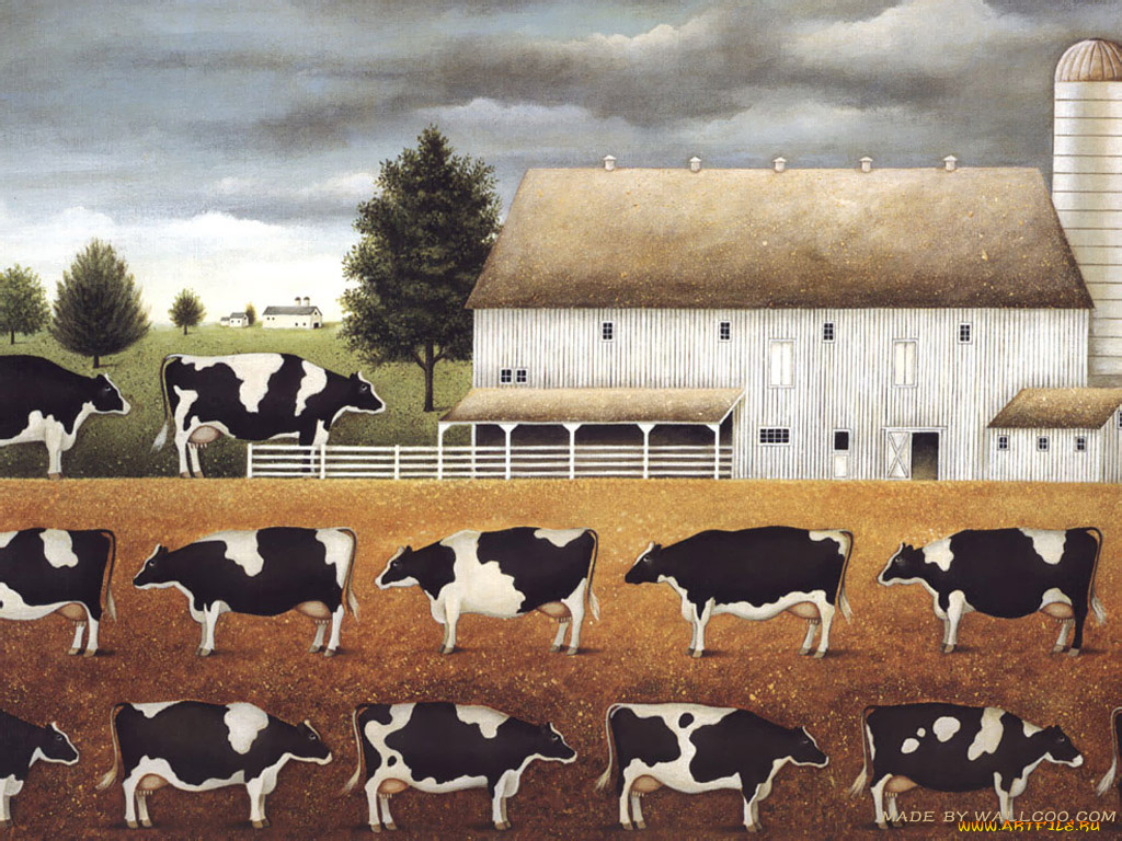 рисованные, животные, коровы