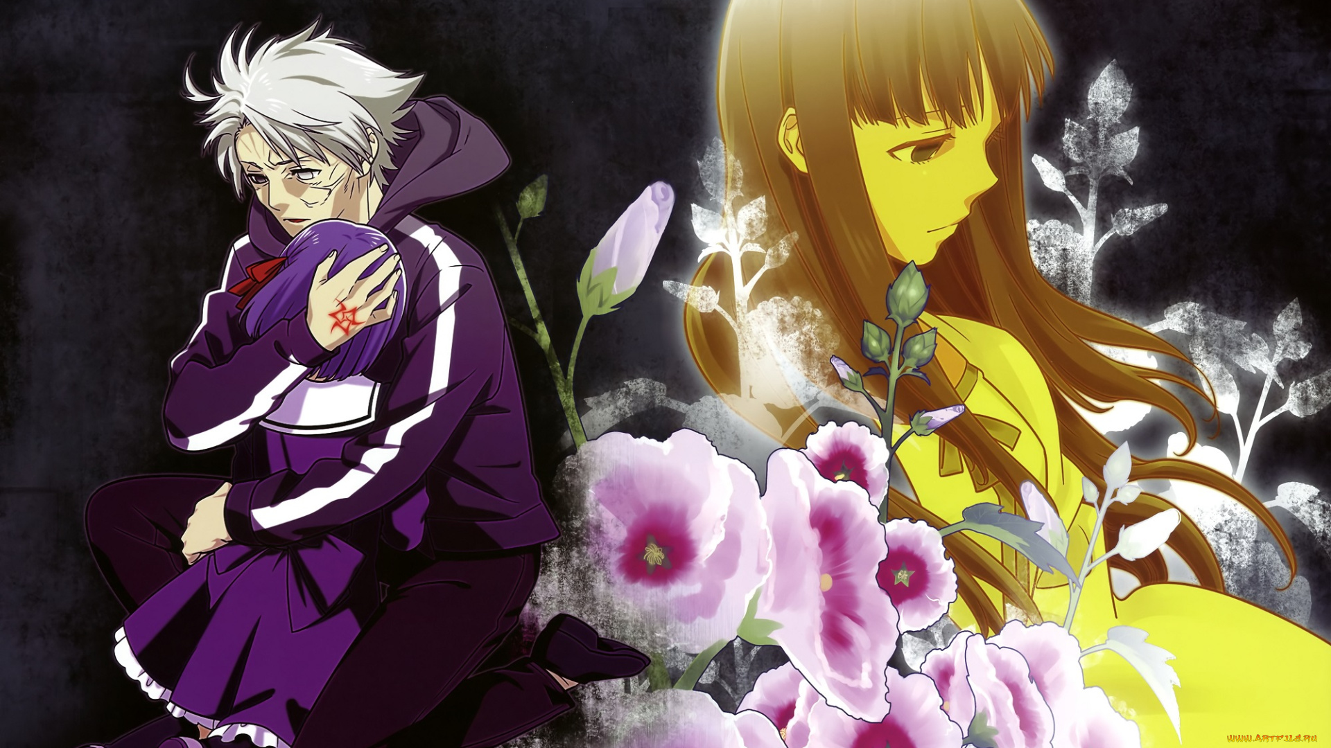 аниме, fate, zero, парень, девушка, цветы