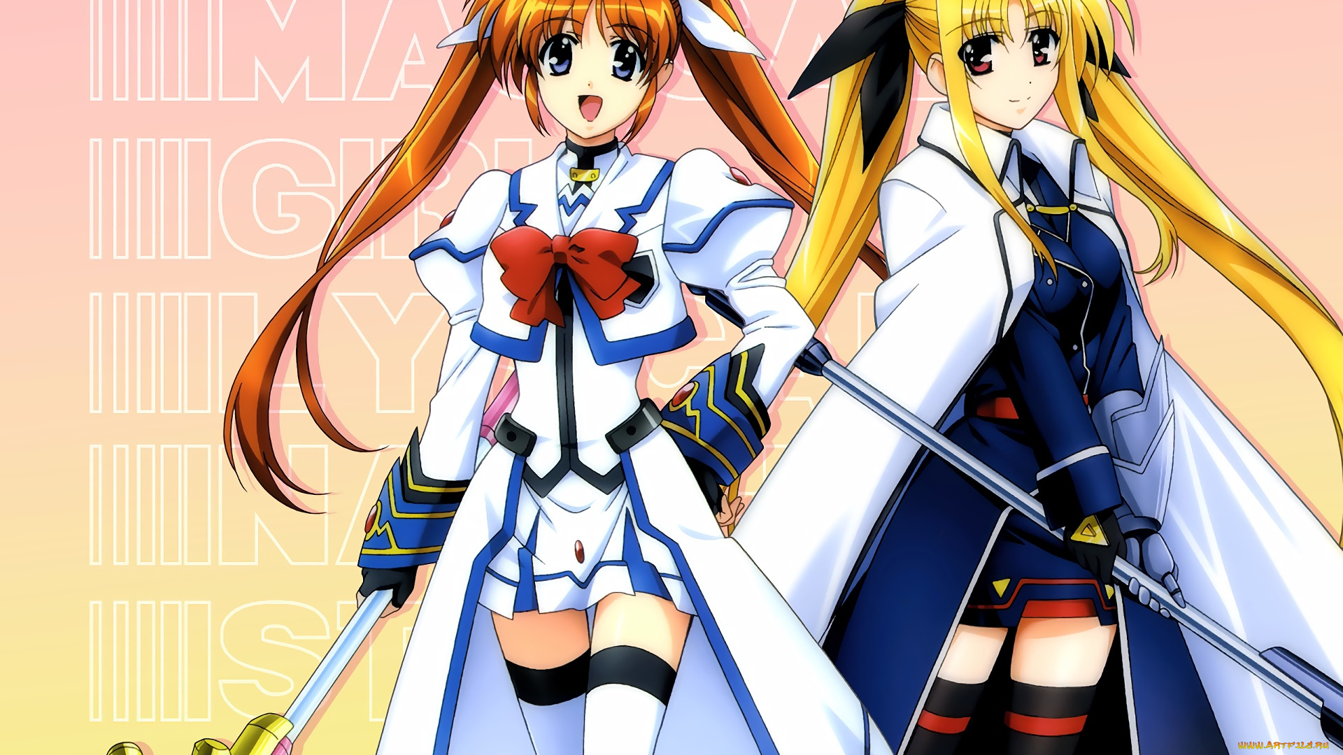 аниме, mahou, shoujo, lyrical, nanoha, фон, взгляд, девушки