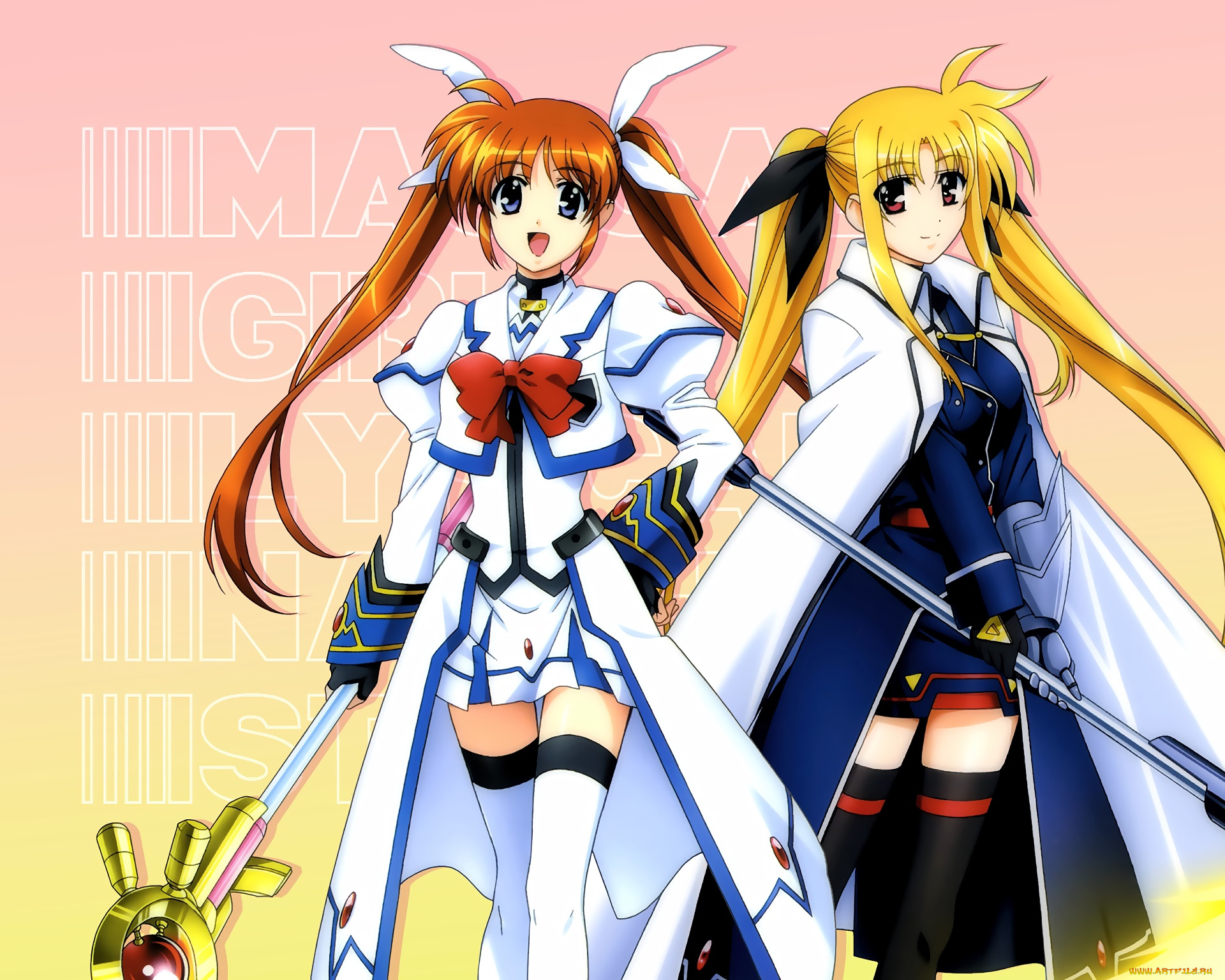 аниме, mahou, shoujo, lyrical, nanoha, фон, взгляд, девушки