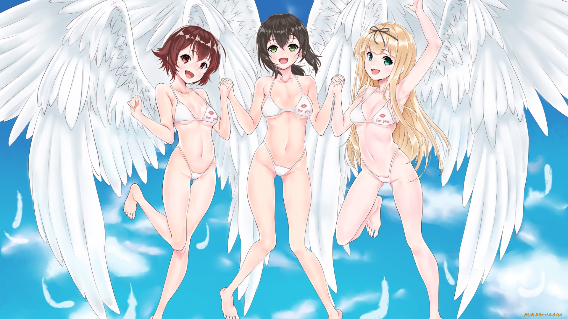аниме, kantai, collection, ангелы, фон, взгляд, девушки