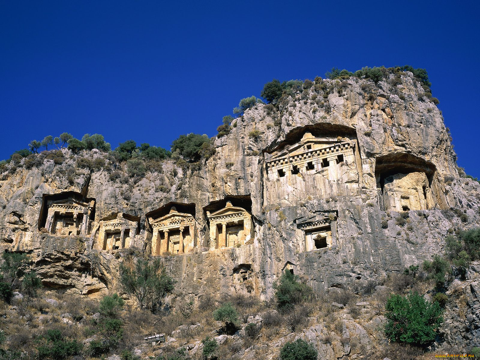 rock, tombs, dalyan, turkey, города, исторические, архитектурные, памятники