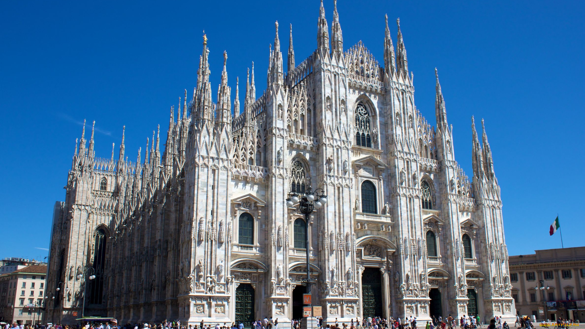 milan, cathedral, from, piazza, del, duomo, города, католические, соборы, костелы, аббатства, милан, собор, италия