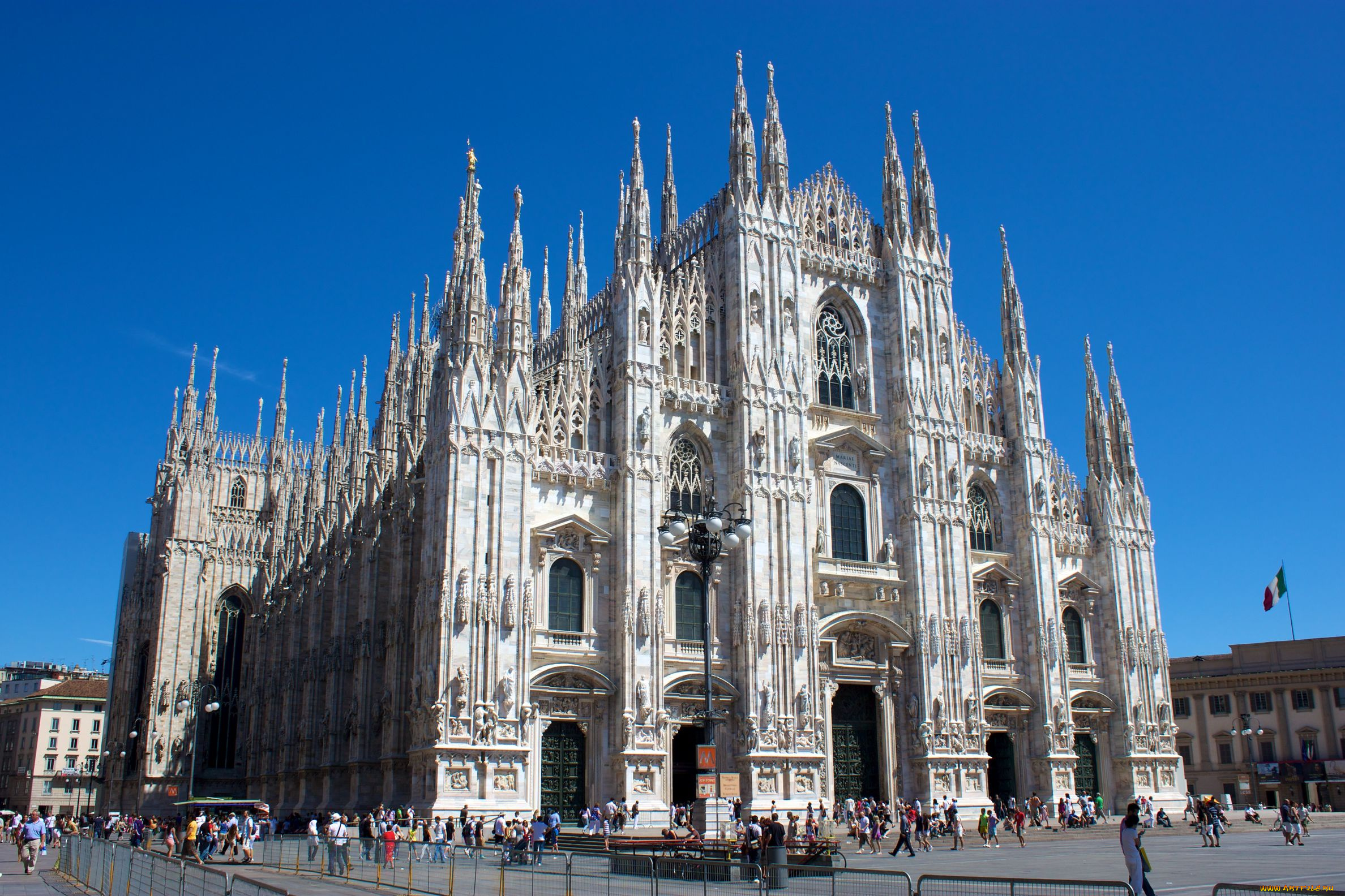 milan, cathedral, from, piazza, del, duomo, города, католические, соборы, костелы, аббатства, милан, собор, италия