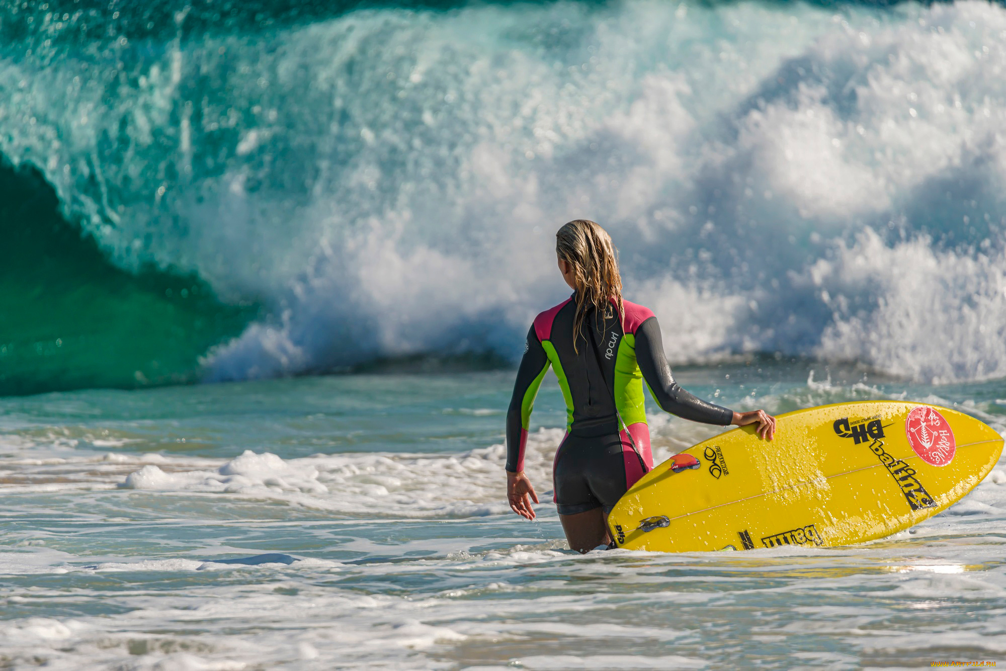 спорт, серфинг, surfing, devushka, doska, volna