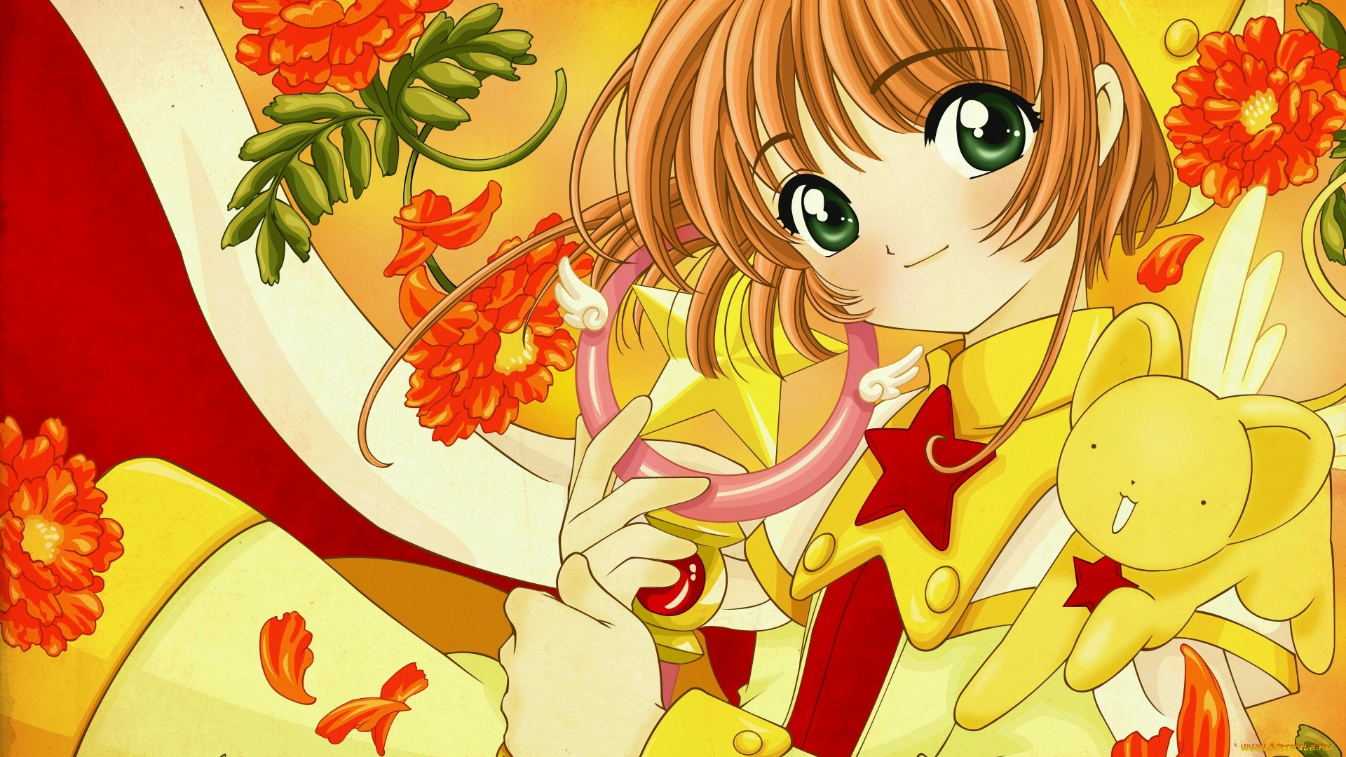 аниме, card, captor, sakura, фон, взгляд, девушка