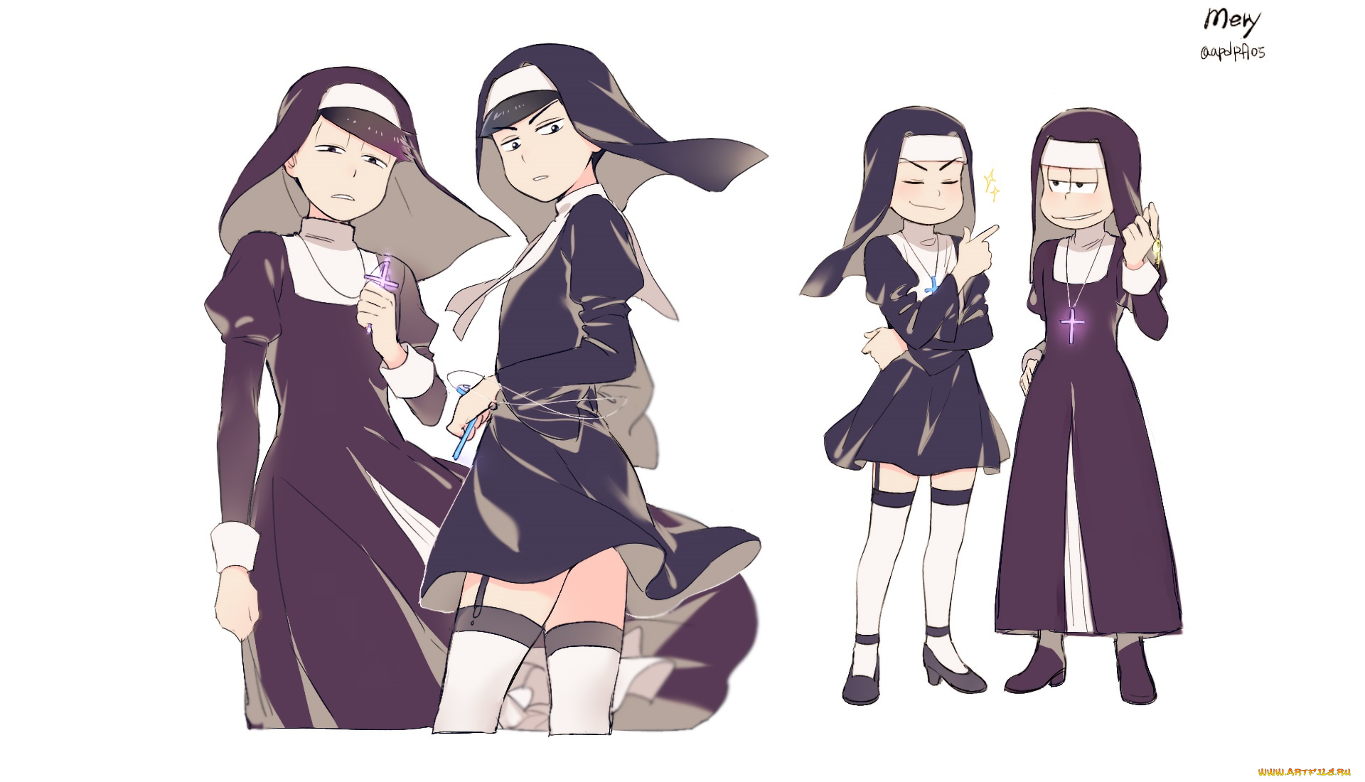 аниме, osomatsu-san, монахини
