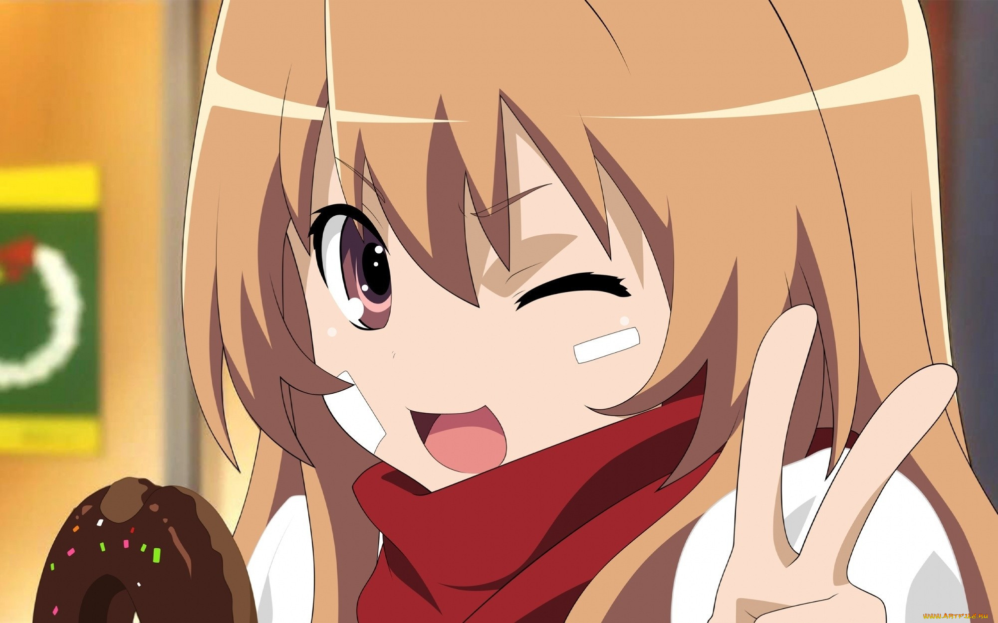 toradora, аниме, девушка, взгляд, фон