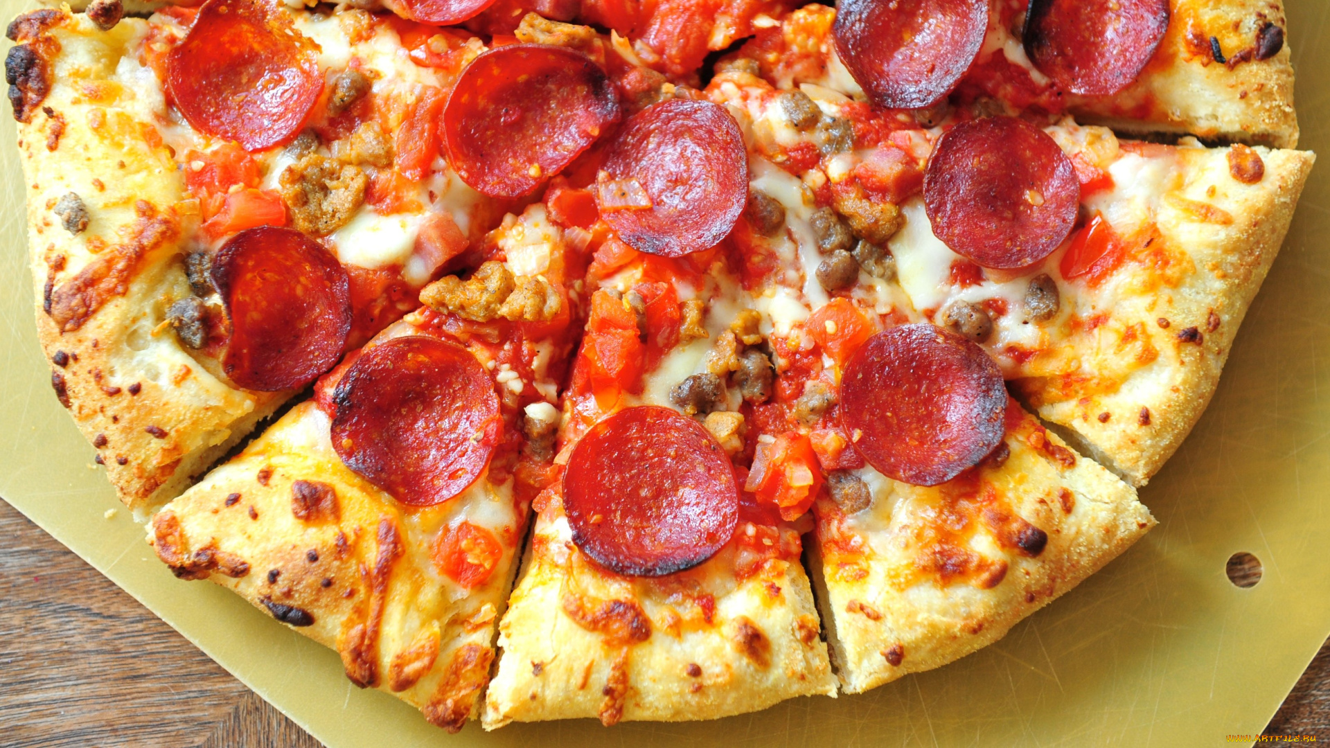 еда, пицца, сыр, колбаса