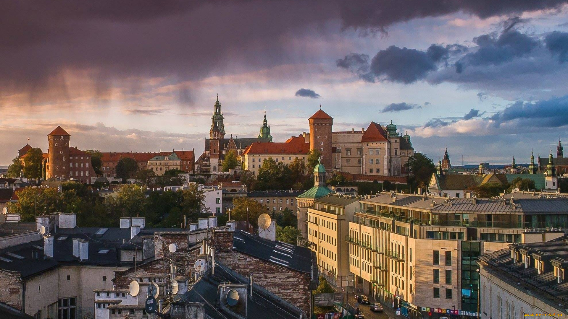 города, краков, , польша, панорама