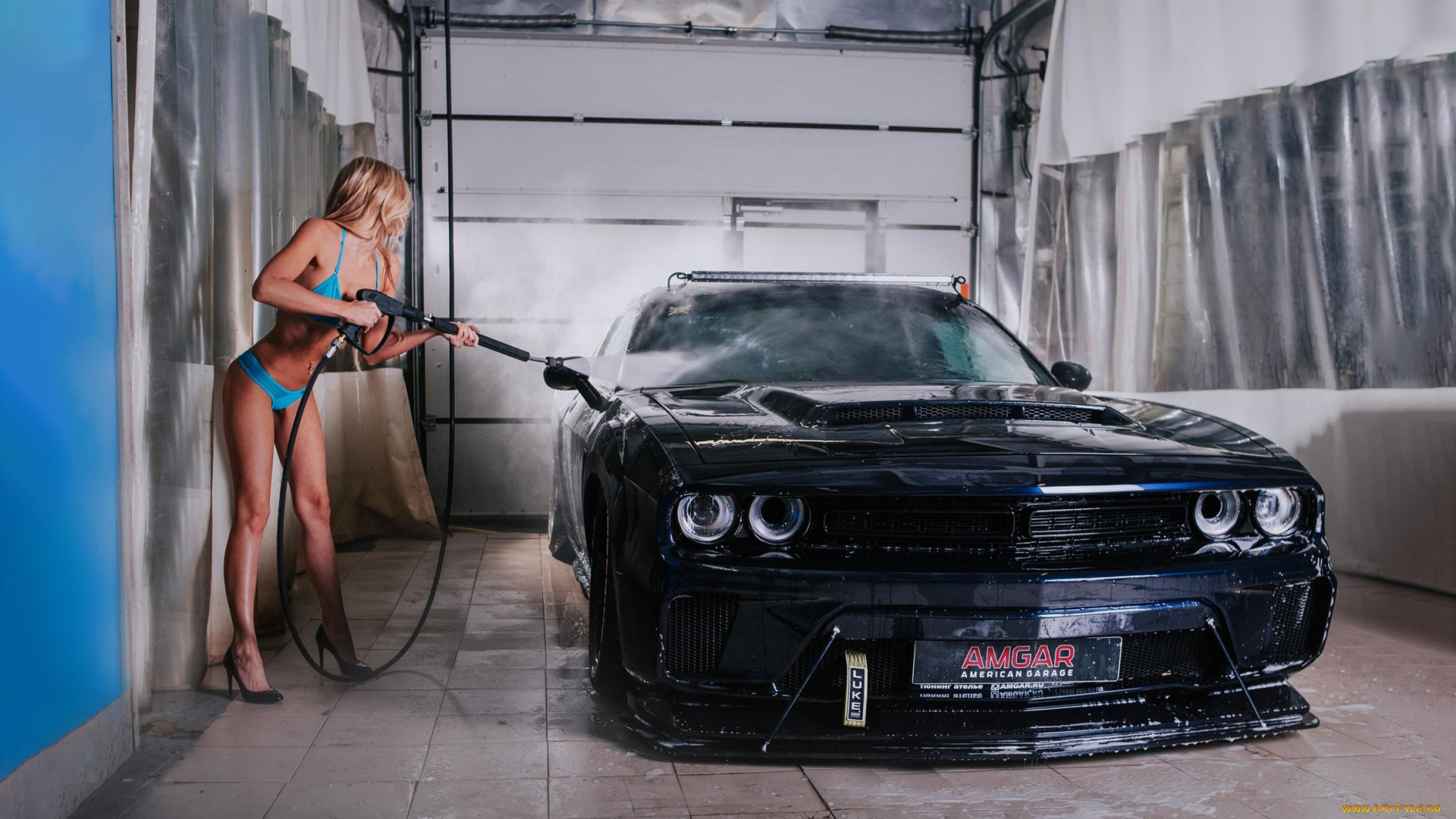 автомобили, -авто, с, девушками, dodge, challenger, девушка, мойка