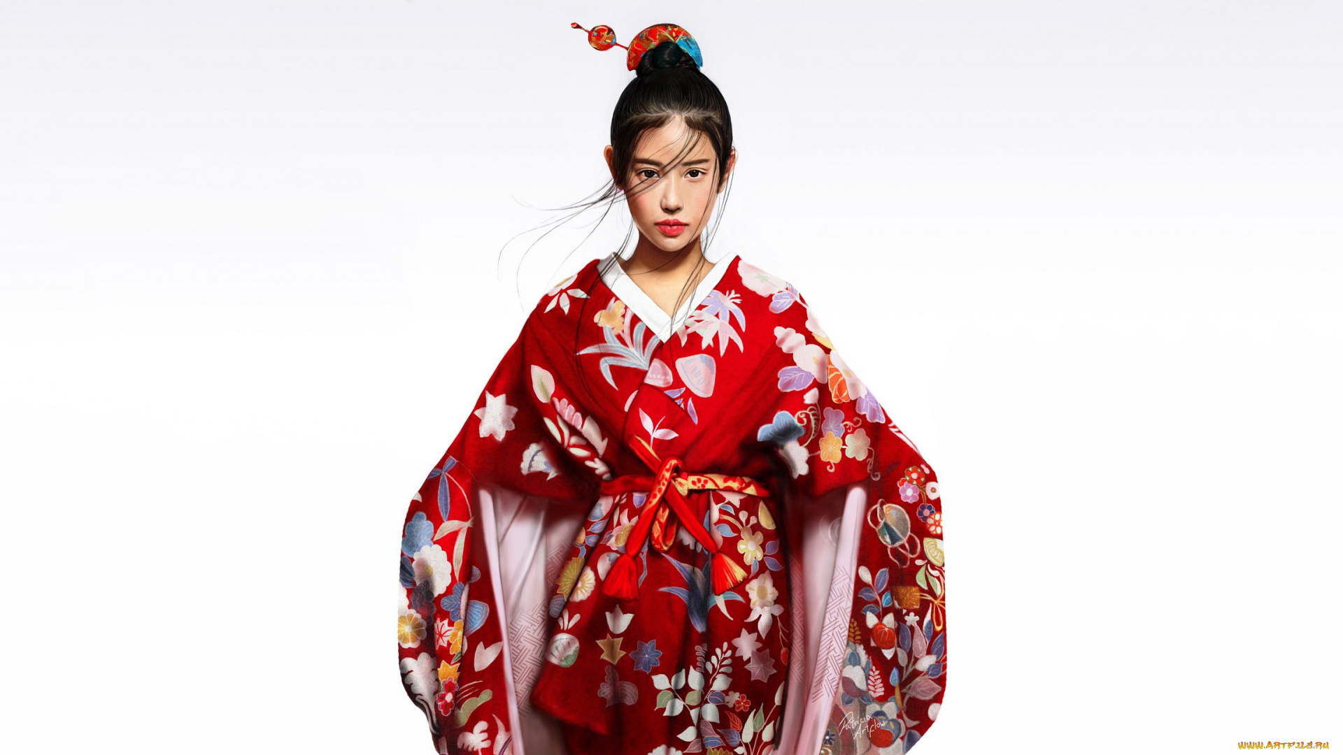рисованное, люди, кимоно