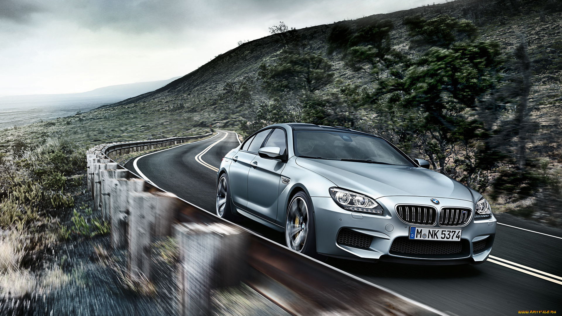 автомобили, bmw, m6, gran, coupe, road, mpower, tuning, motion, sky, clouds