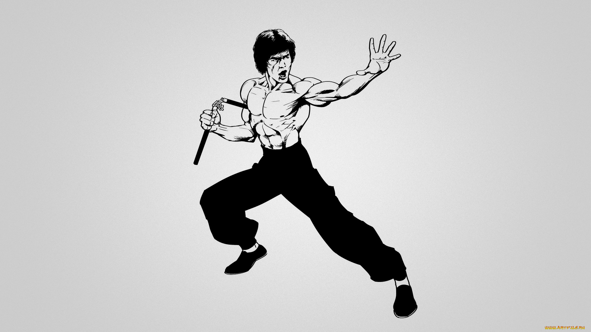 брюс, ли, рисованные, люди, нунчаки, bruce, lee