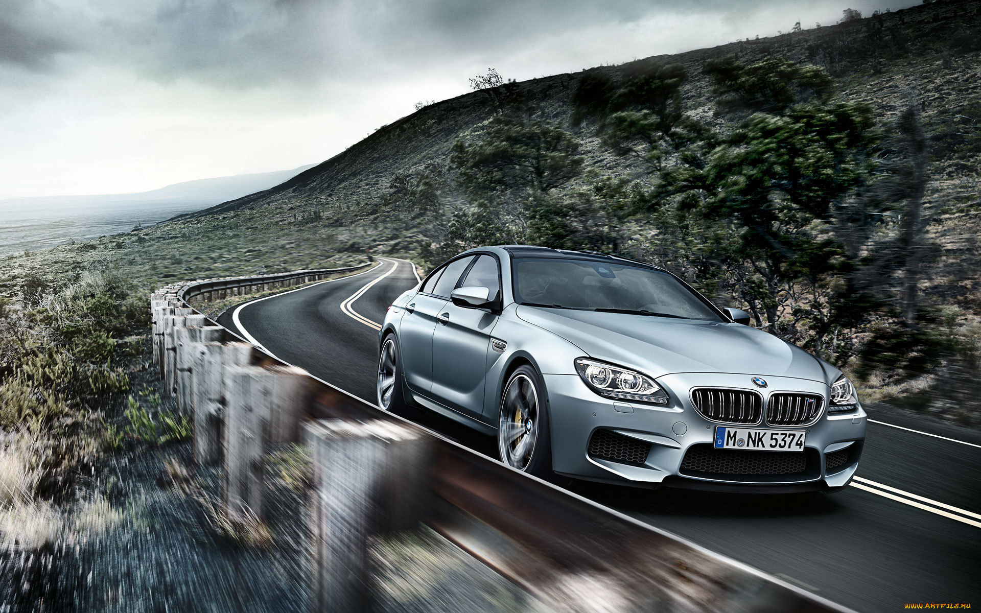 автомобили, bmw, m6, gran, coupe, road, mpower, tuning, motion, sky, clouds