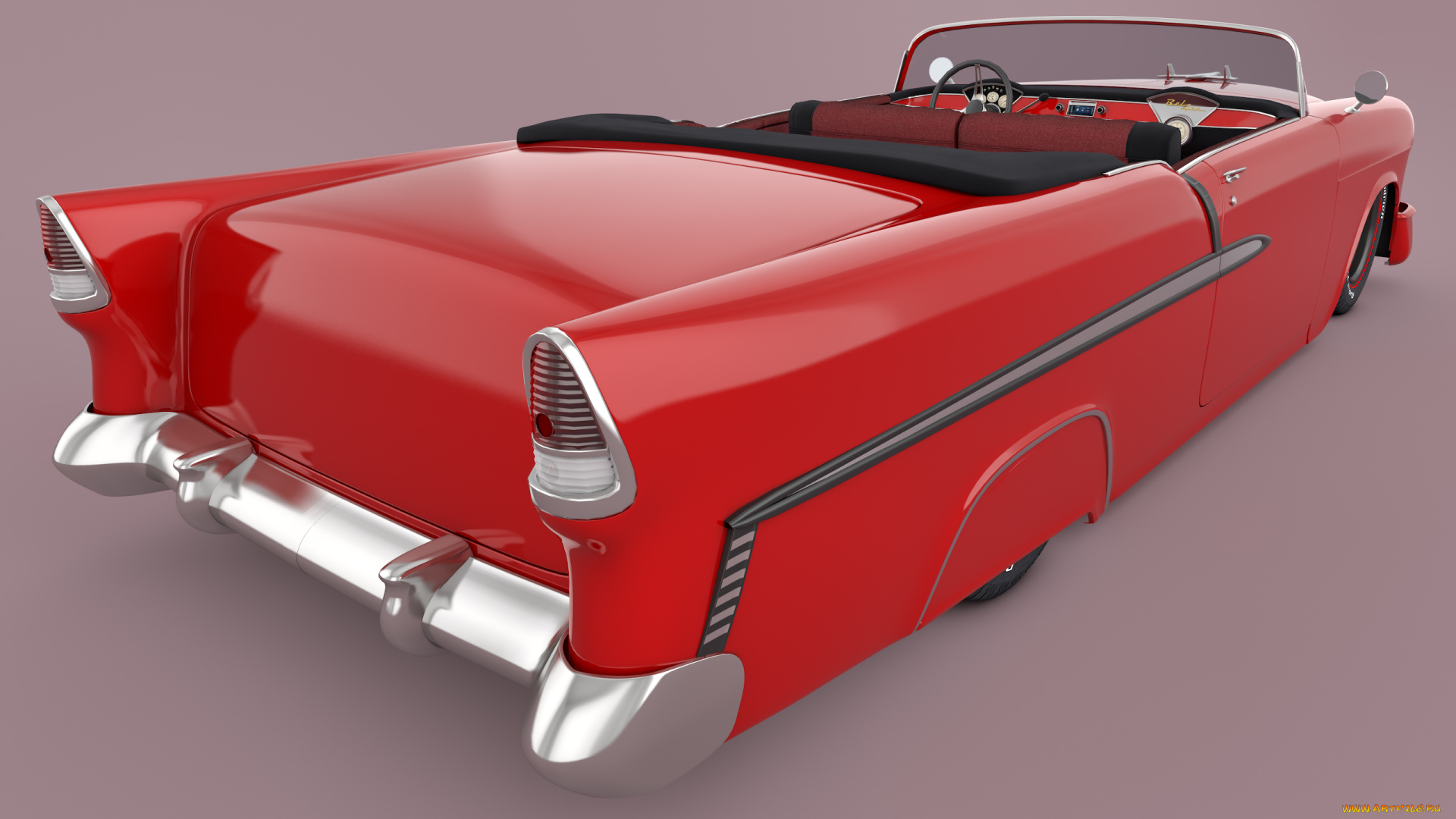 автомобили, 3д, 1955, convertible, bel, air, chevrolet