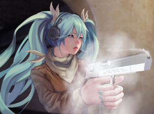 Картинка аниме vocaloid оружие фон взгляд девушка