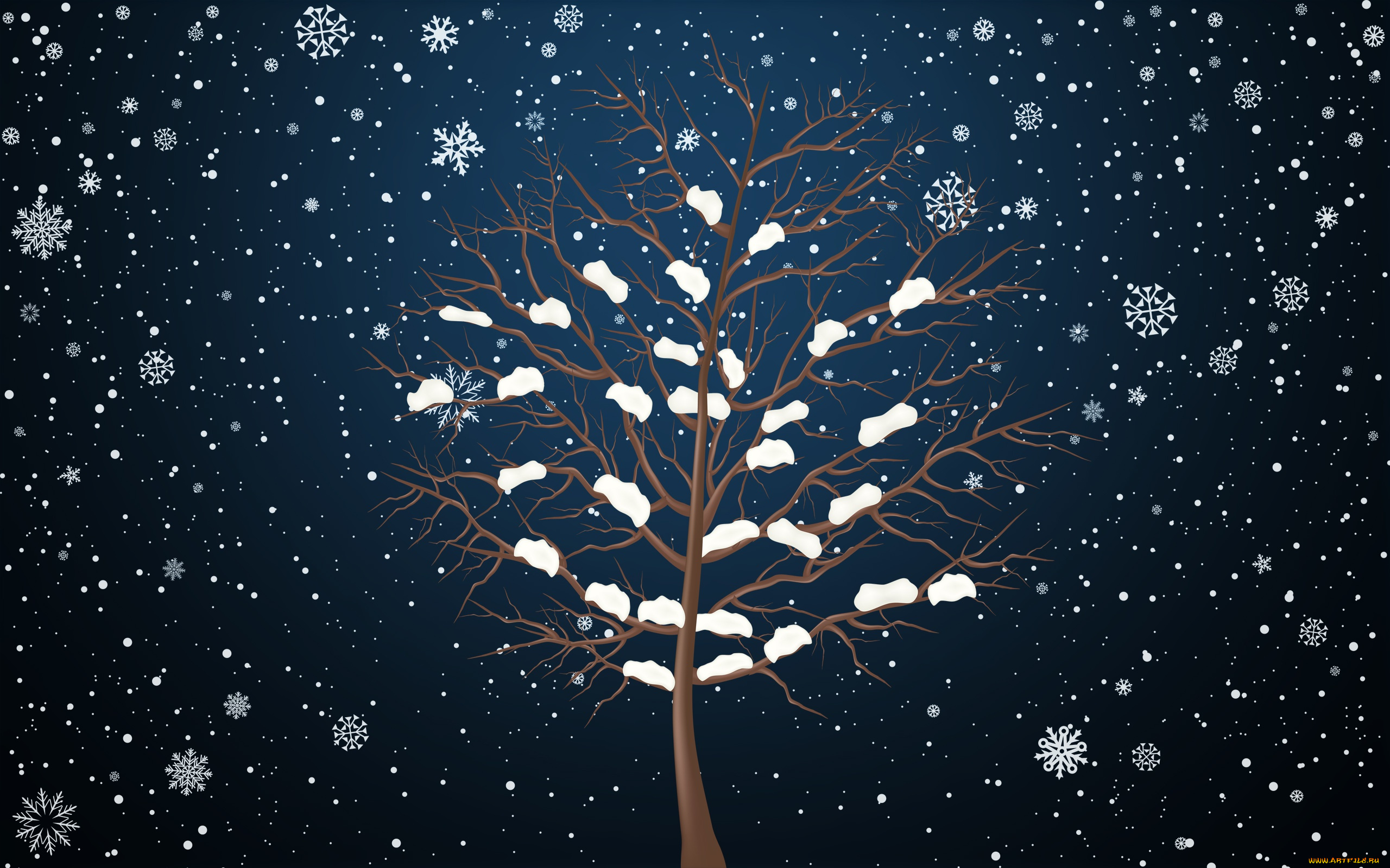 векторная, графика, природа, , nature, фон, минимализм, снег, зима, дерево, снежинки