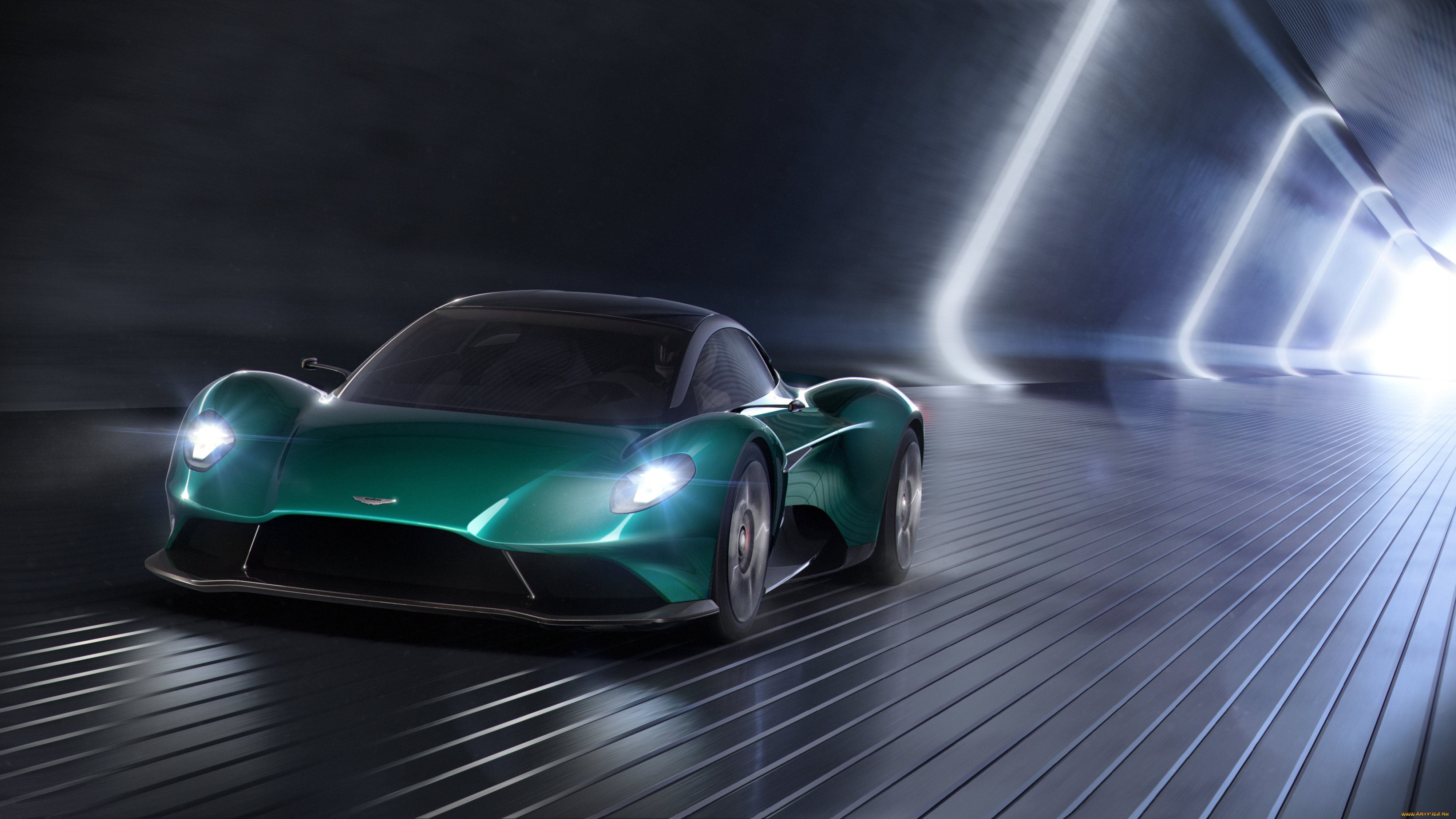 aston, martin, vanquish, vision, 2019, автомобили, aston, martin, зеленый, скорость, тоннель