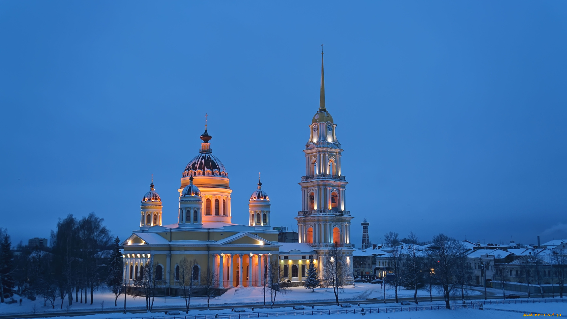 рыбинск, , россия, города, -, православные, церкви, , монастыри, собор, вечер