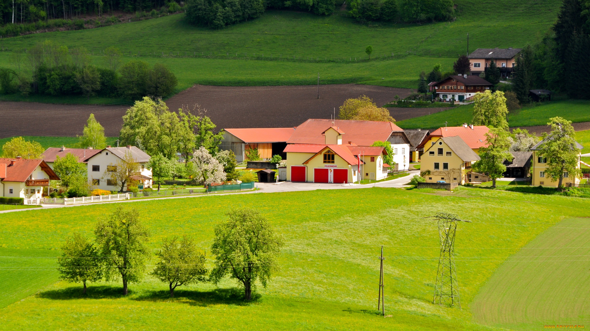 carinthia, austria, города, пейзажи, дома, деревья, трава, пейзаж