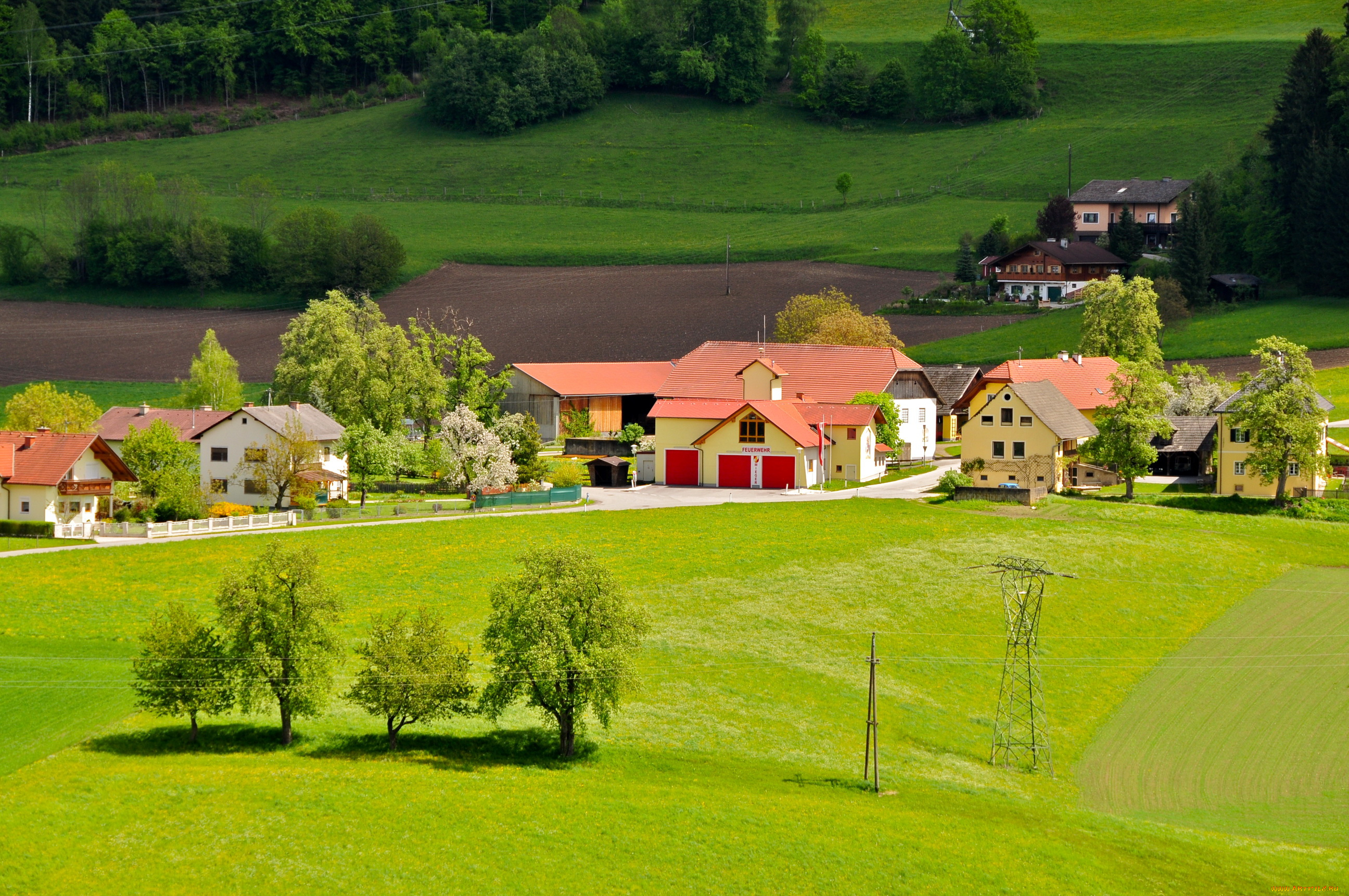 carinthia, austria, города, пейзажи, дома, деревья, трава, пейзаж