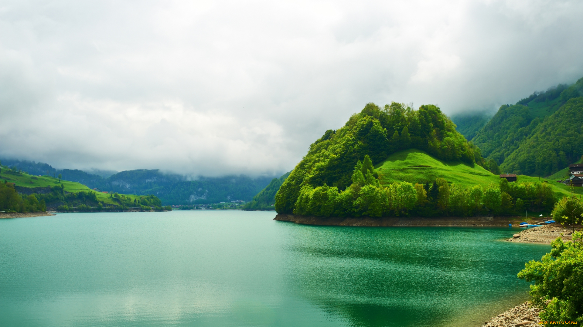 природа, реки, озера, пейзаж, красивая, швейцарии, изумрудные, горы, озеро, река, деревья, небо, облака