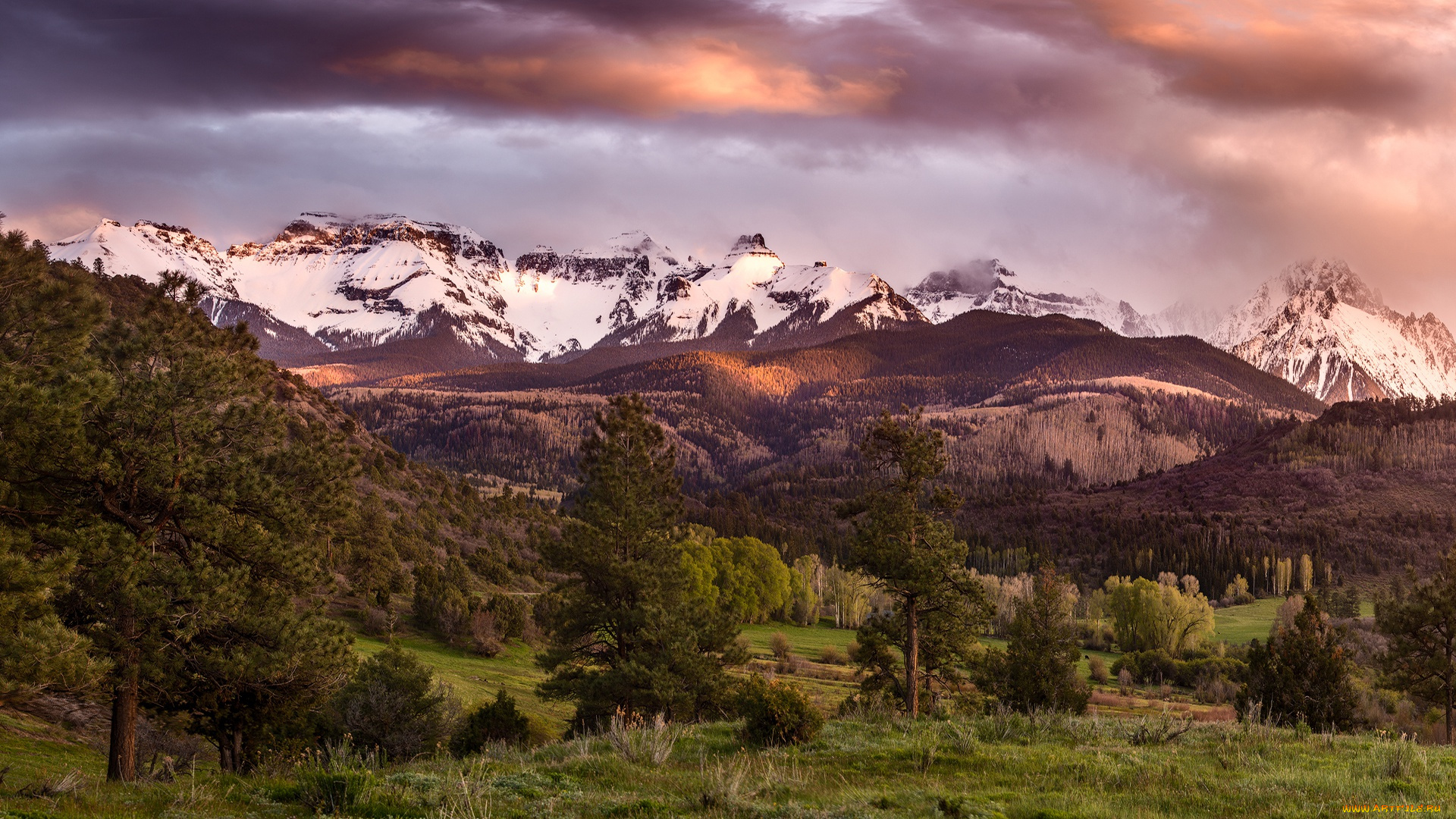 природа, пейзажи, долина, небо, облака, san, juan, mountains, панорама, сша, лес, тучи, деревья, colorado, горы