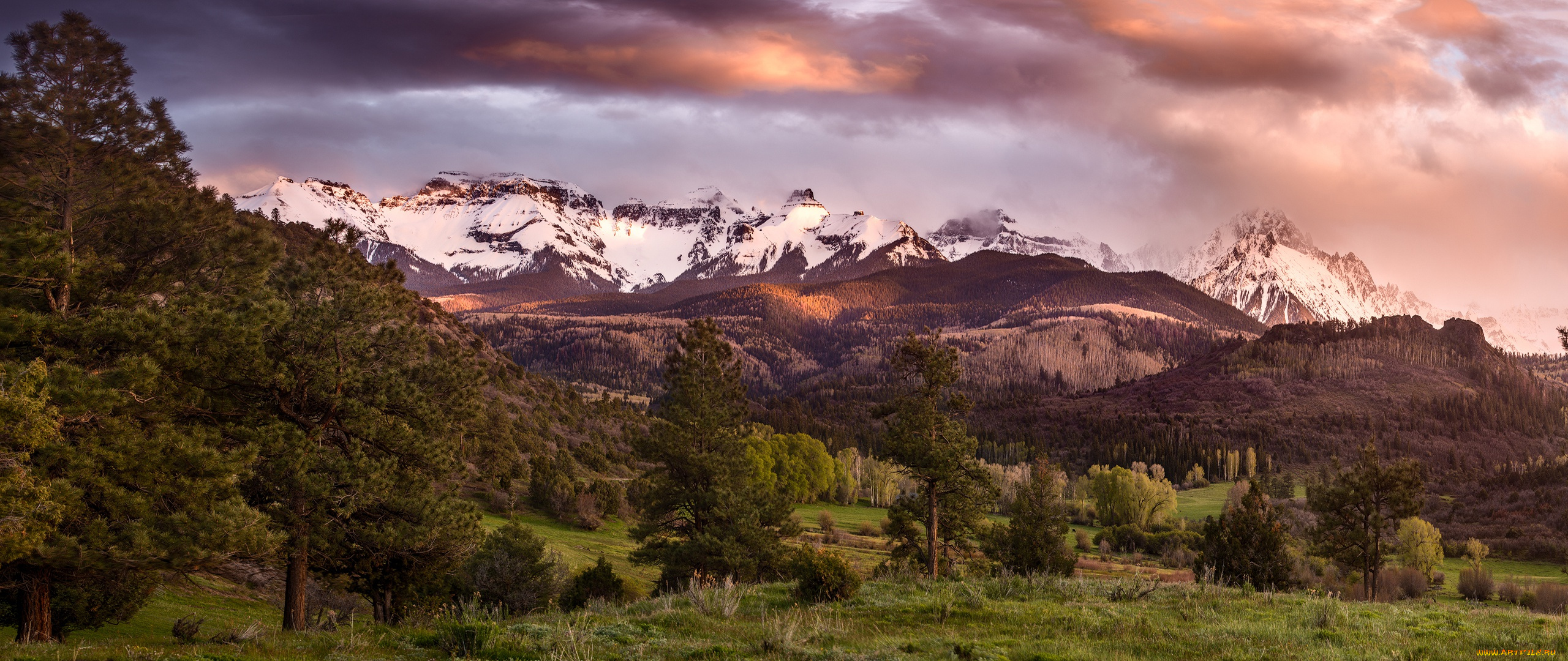 природа, пейзажи, долина, небо, облака, san, juan, mountains, панорама, сша, лес, тучи, деревья, colorado, горы