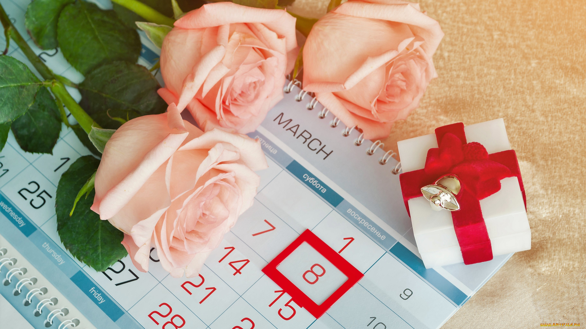 праздничные, международный, женский, день, -, 8, марта, розы, календарь, коробочка, подарок