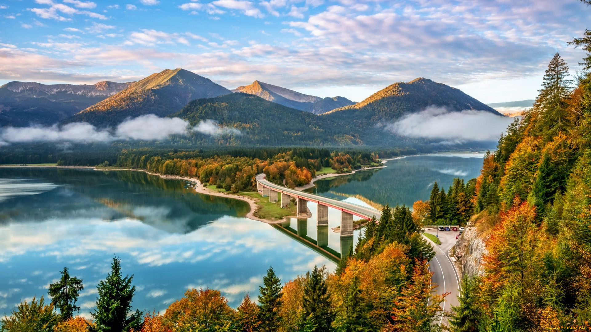 the, sylvenstein, reservoir, bavarian, alps, города, -, мосты, the, sylvenstein, reservoir, bavarian, alps