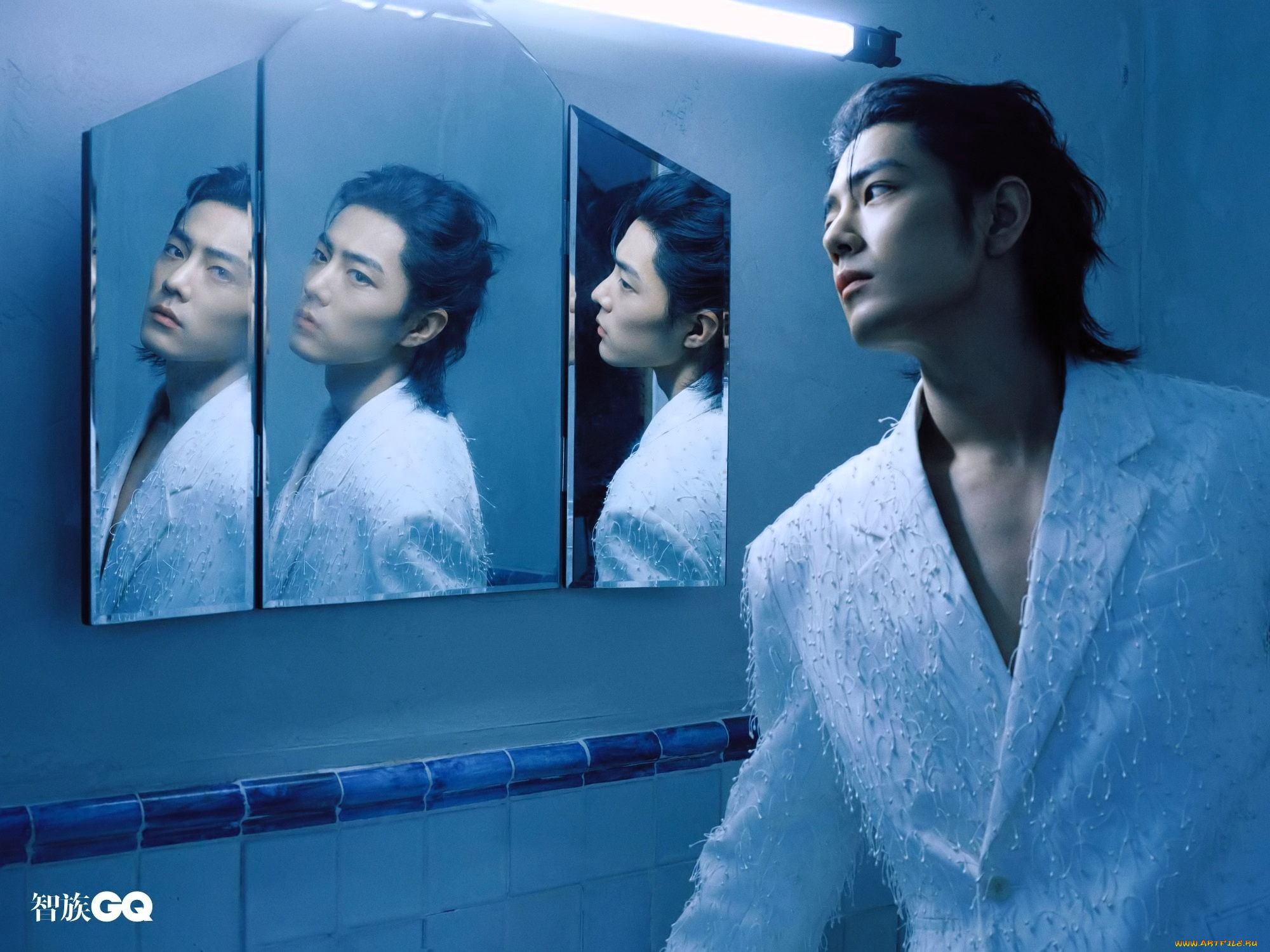 мужчины, xiao, zhan, актер, пиджак, зеркало
