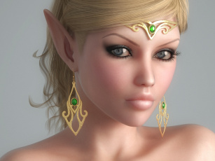 Картинка 3д графика elves эльфы серьги украшения диадема уши лицо эльф эльфийка девушка