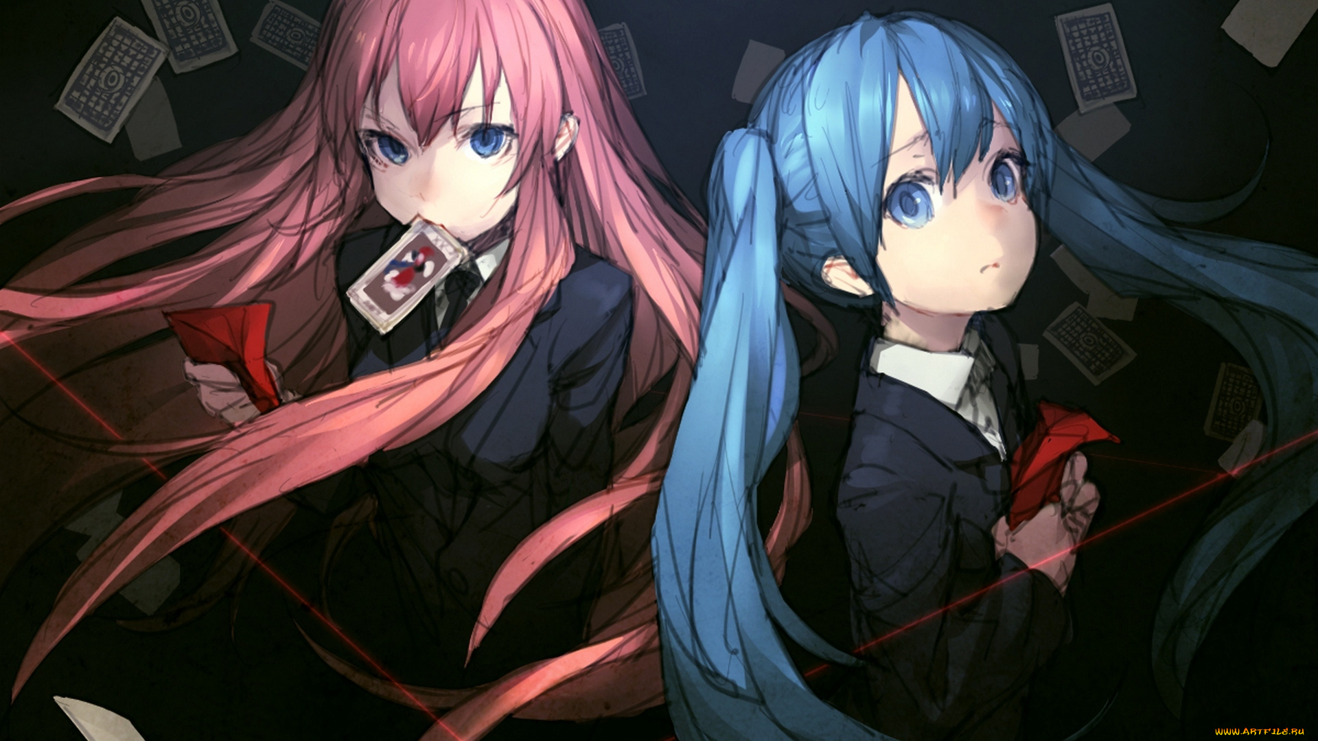 vocaloid, аниме, нити, megurine, luka, девушки, карты, вокалоид, hatsune, miku, junwool, арт