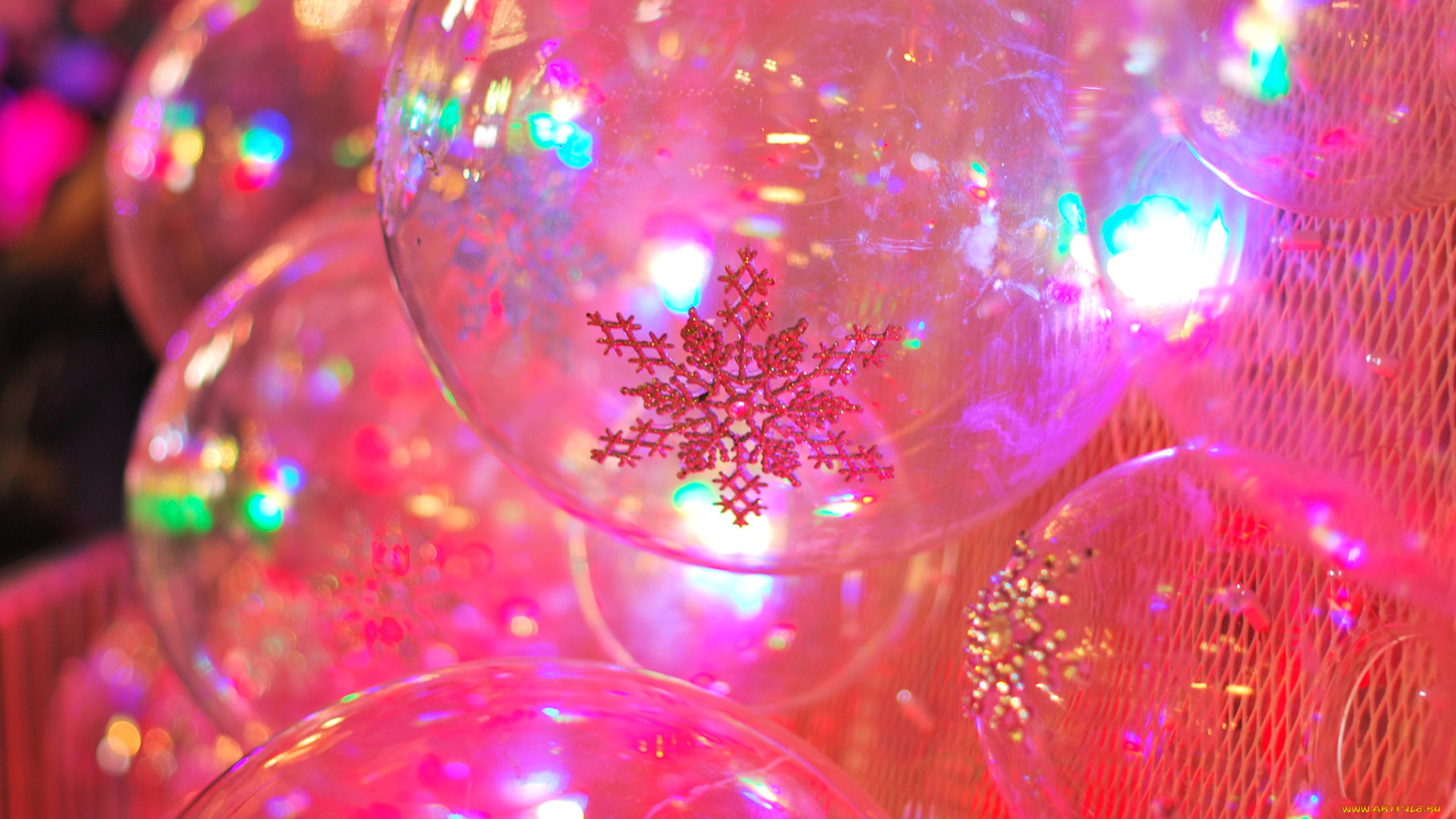 праздничные, шары, розовый, снежинка, цвет, макро