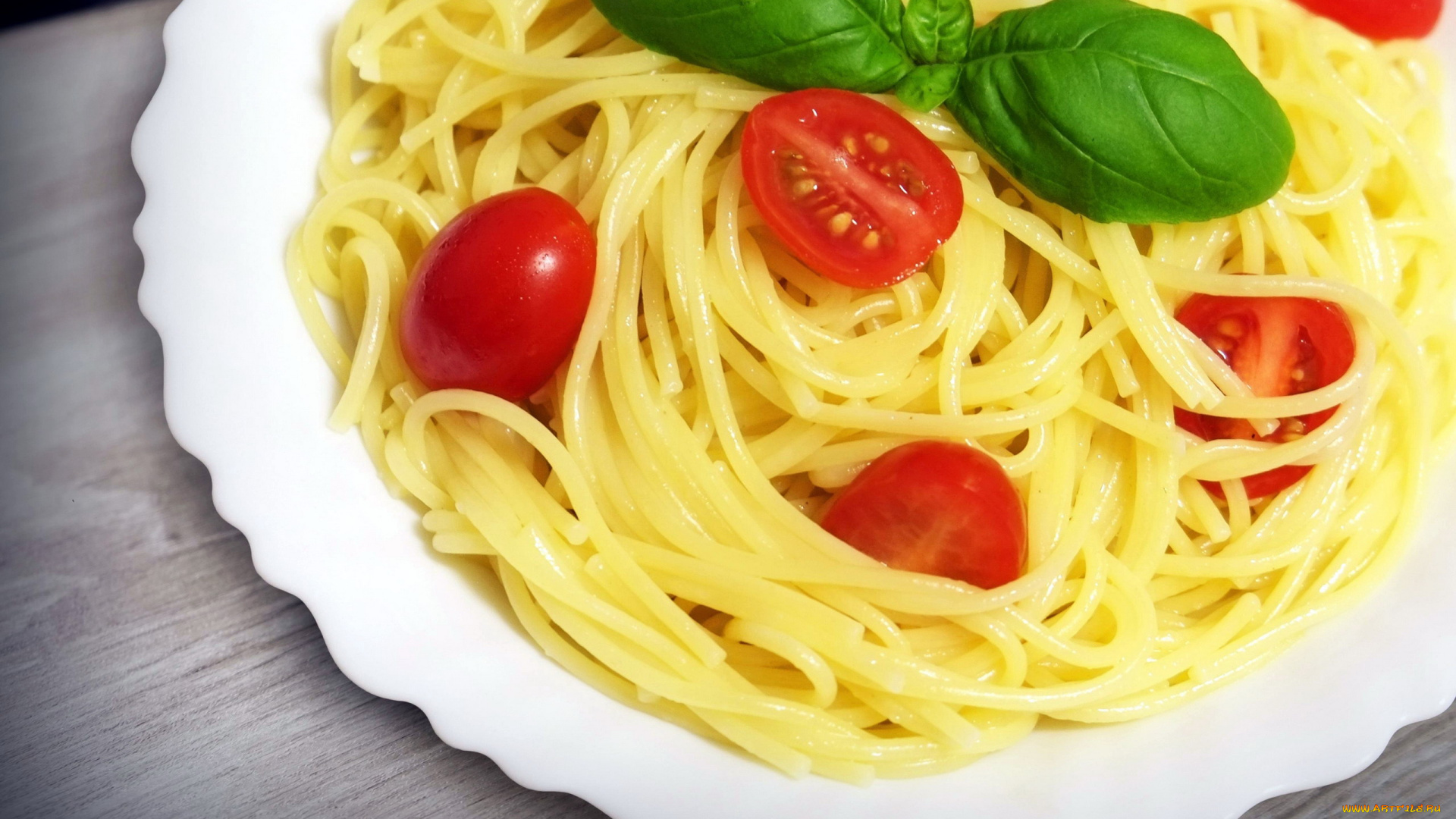 еда, макаронные, блюда, базилик, спагетти, помидоры, черри, томаты