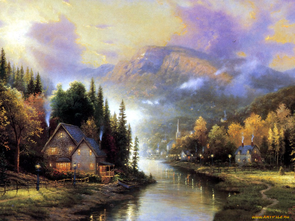 thomas, kinkade, рисованные, природа