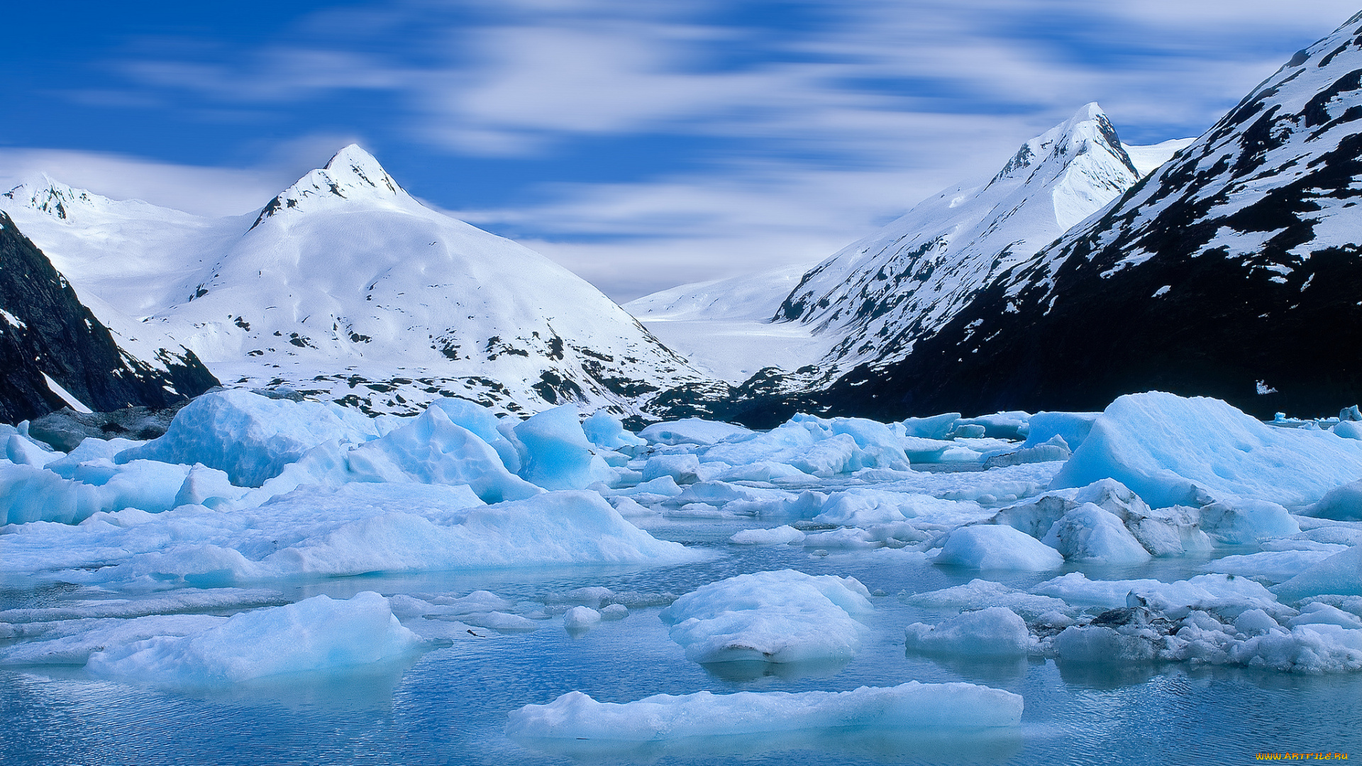 portage, glacier, alaska, природа, айсберги, ледники, аляска, ледник, снег, вершины, горы, вода