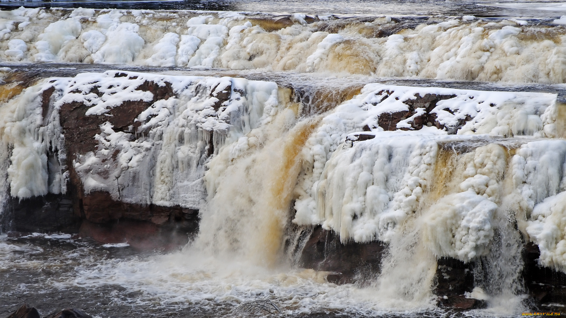 природа, водопады, зима, водопад, река