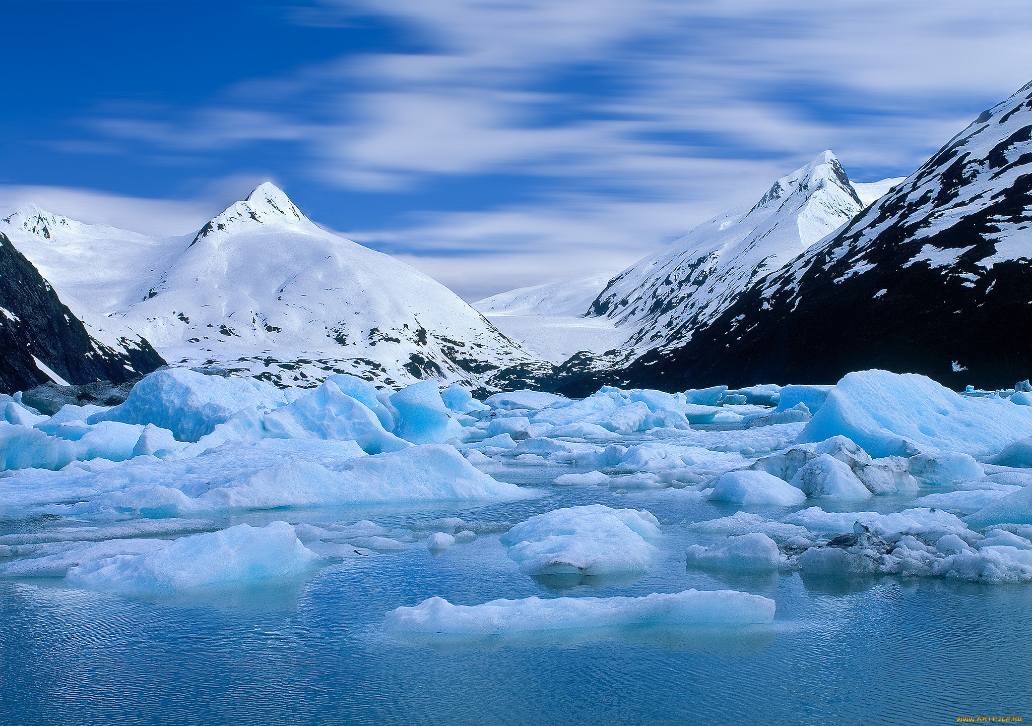 portage, glacier, alaska, природа, айсберги, ледники, аляска, ледник, снег, вершины, горы, вода