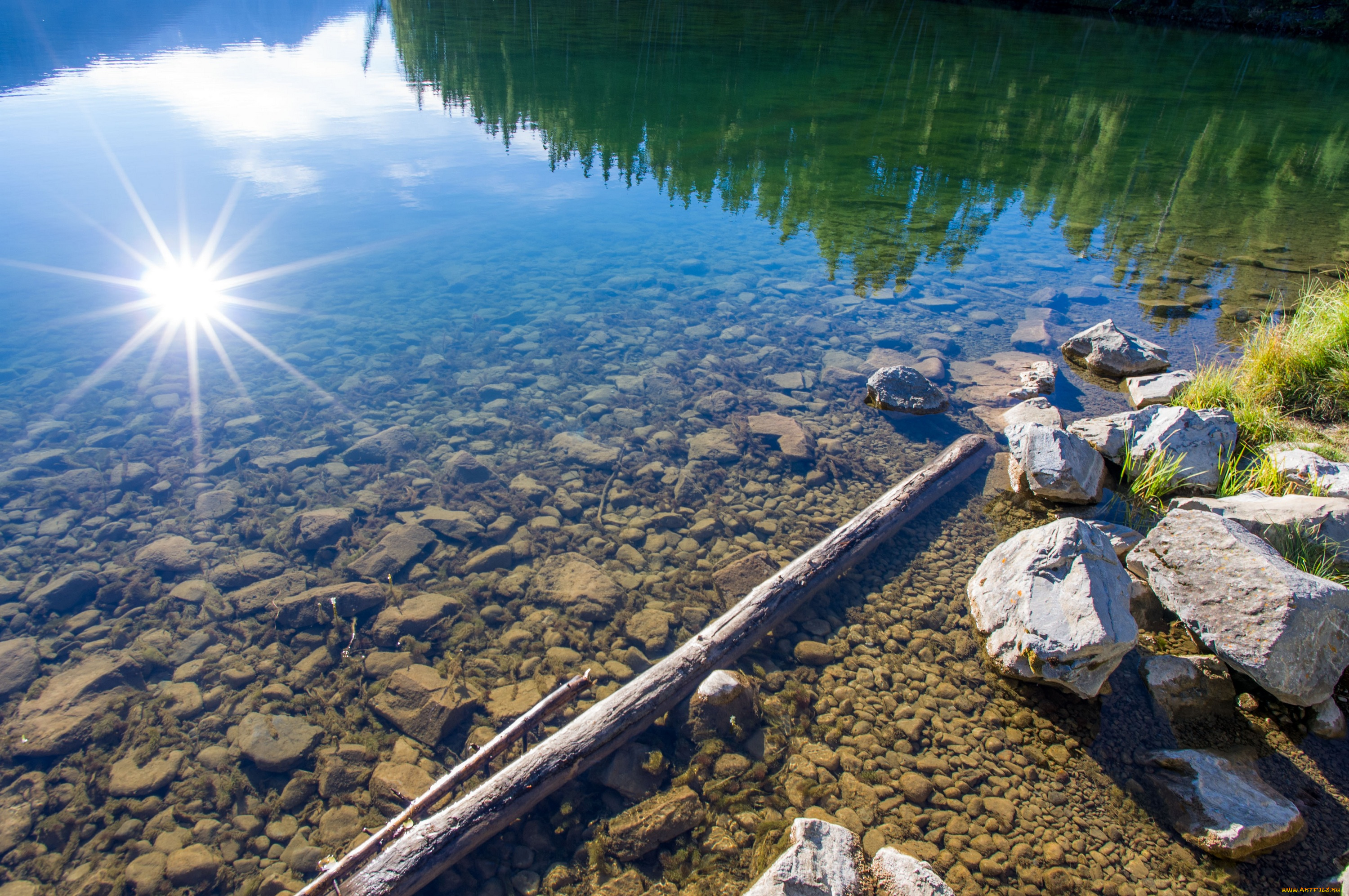 природа, реки, озера, канада, солнце, отражение, камни
