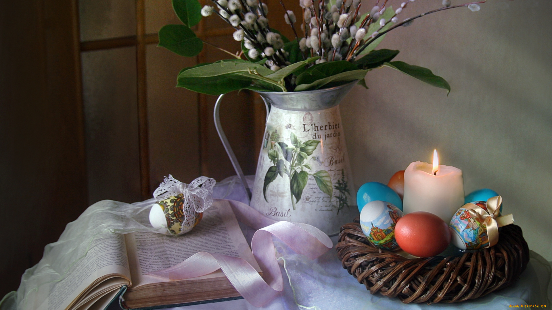 праздничные, пасха, свеча, яйца, верба, книга