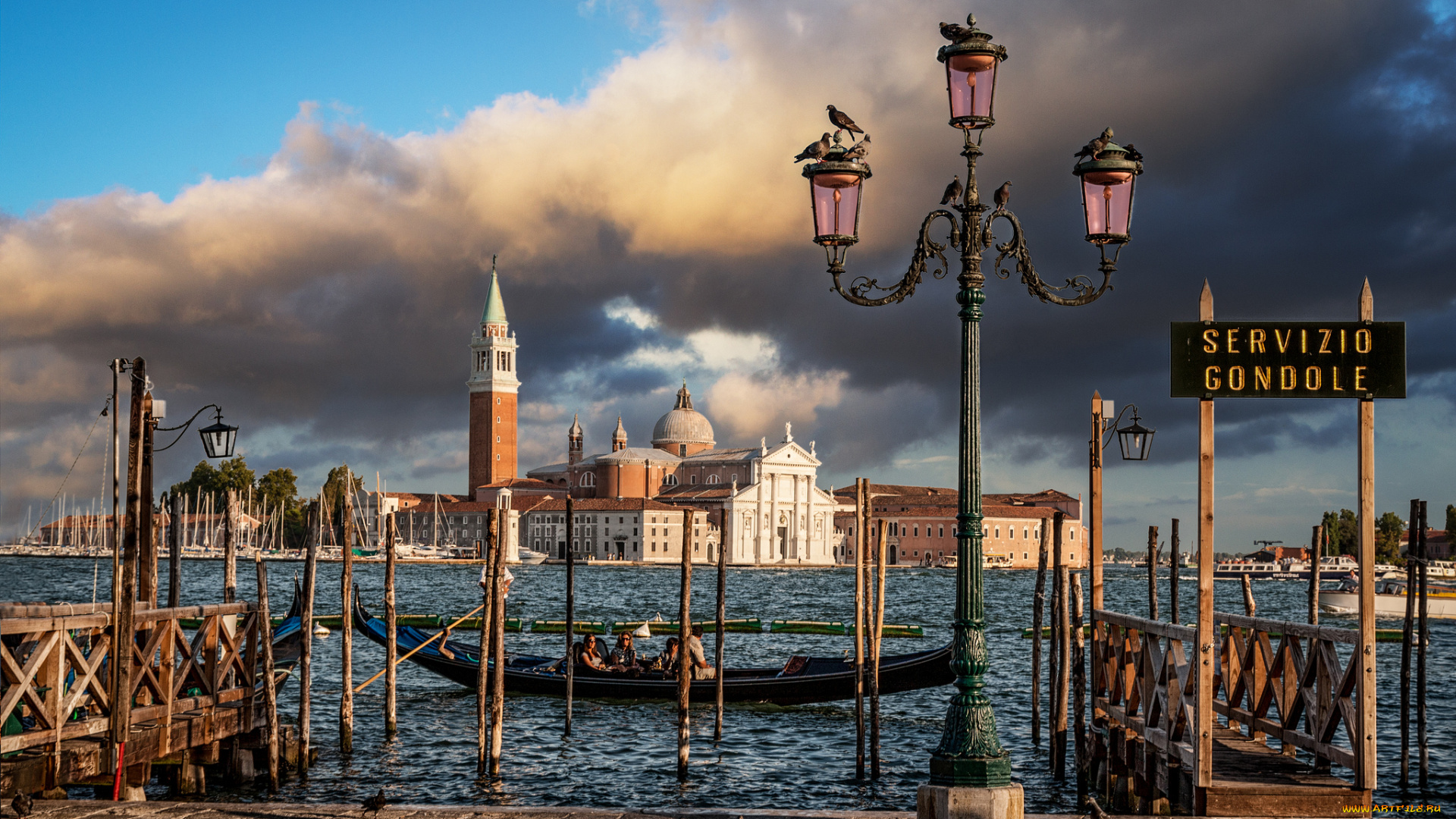 venezia, города, венеция, , италия, канал, дворец, гондола, фонарь, пристань