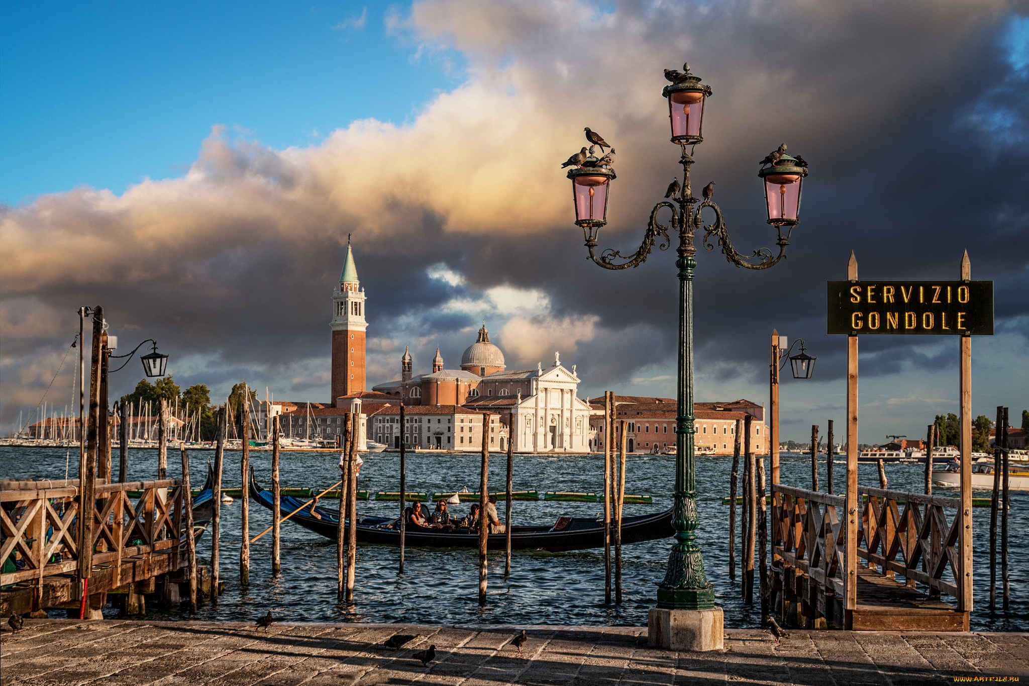 venezia, города, венеция, , италия, канал, дворец, гондола, фонарь, пристань