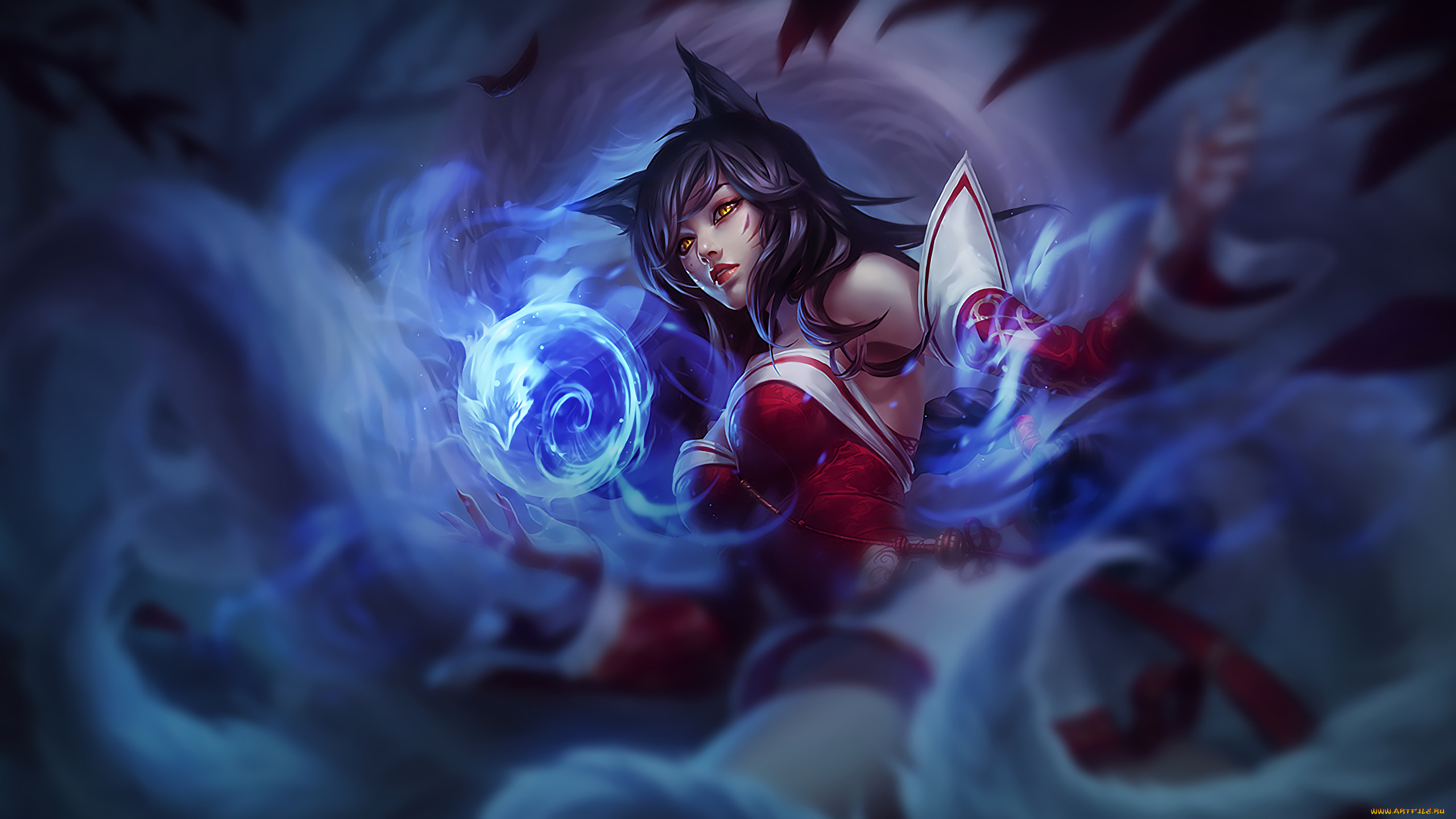 видео, игры, league, of, legends, фон, взгляд, девушка, ahri