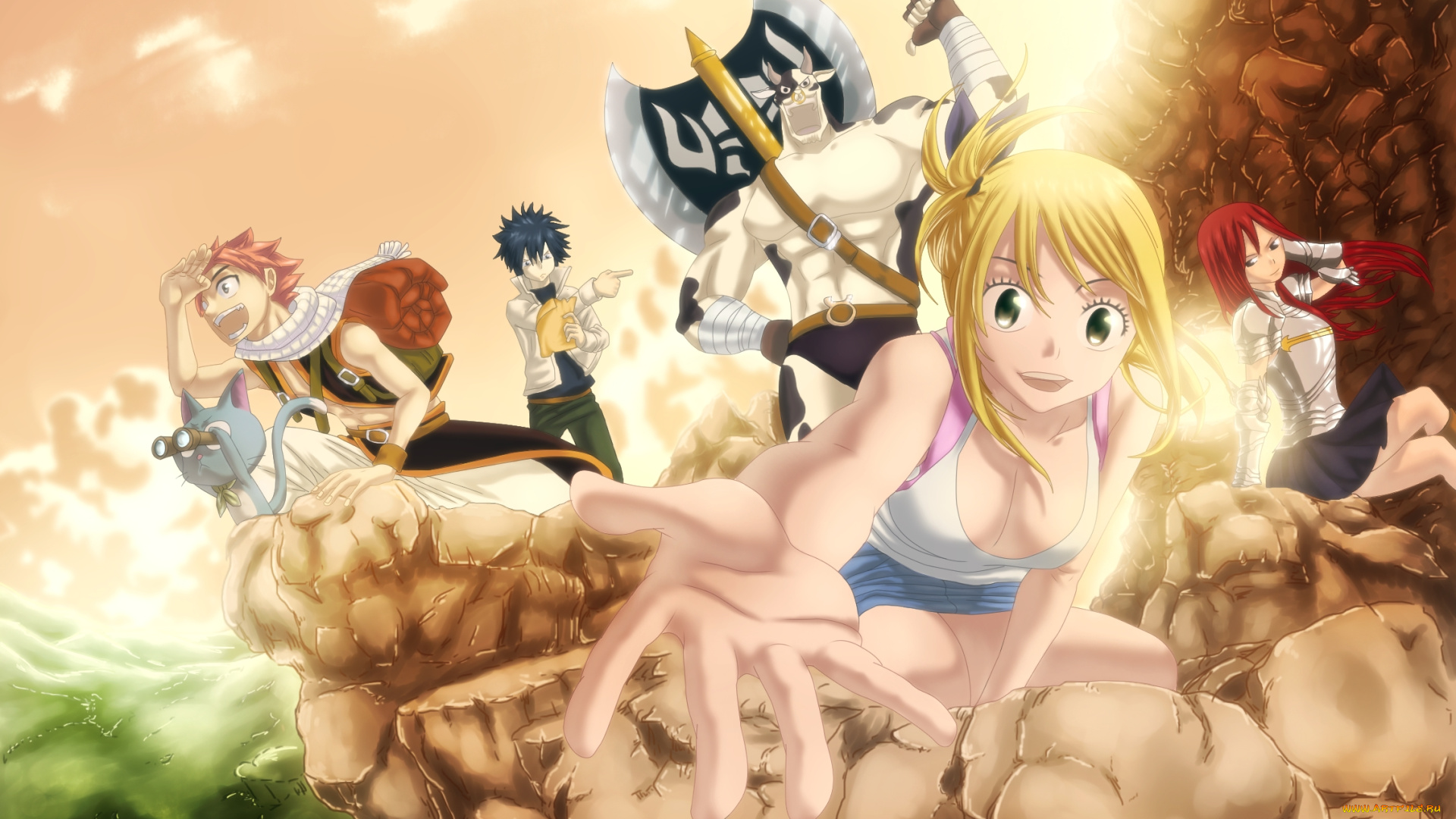 аниме, fairy, tail, taurus, happy, erza, scarlet, lucy, heartfilia, gray, fullbuster, natsu, dragneel