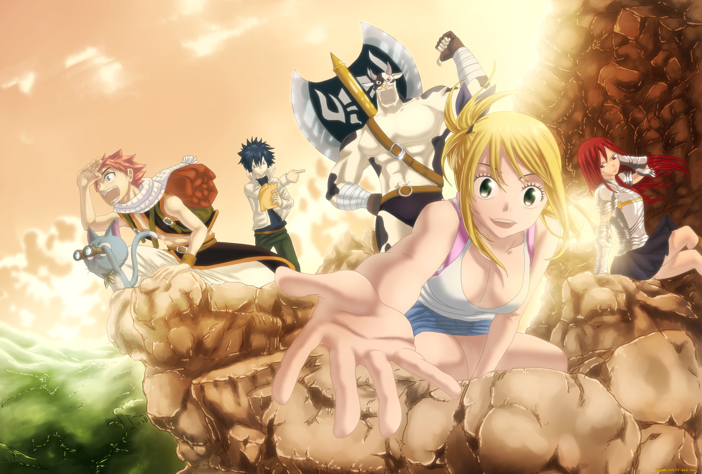 аниме, fairy, tail, taurus, happy, erza, scarlet, lucy, heartfilia, gray, fullbuster, natsu, dragneel