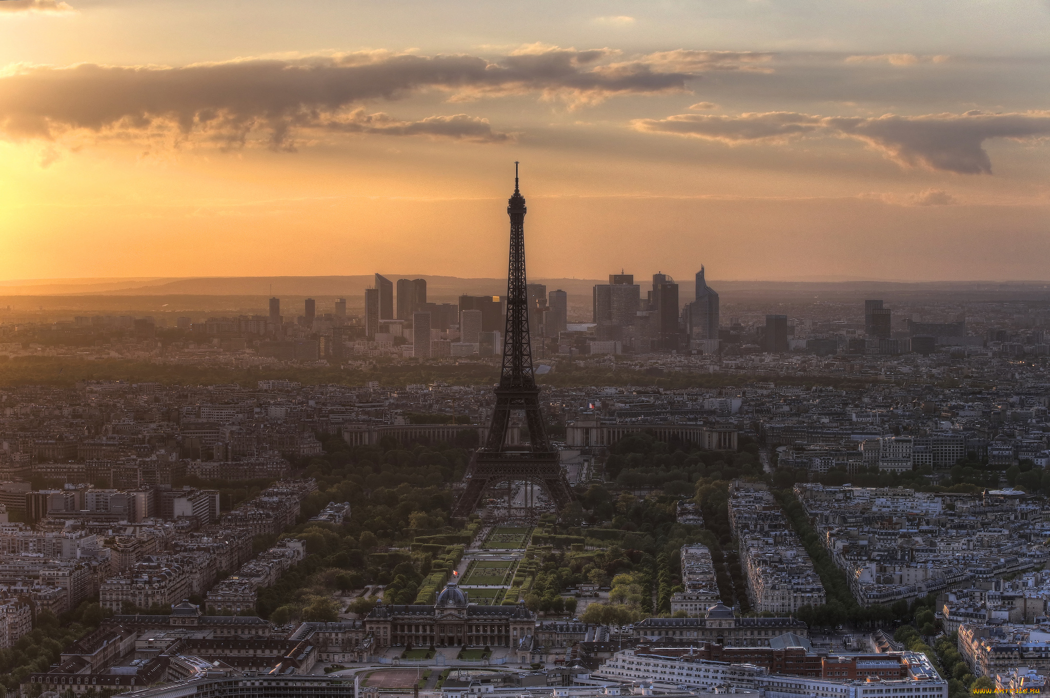 города, париж, франция, вечер, панорама, эйфелева, башня